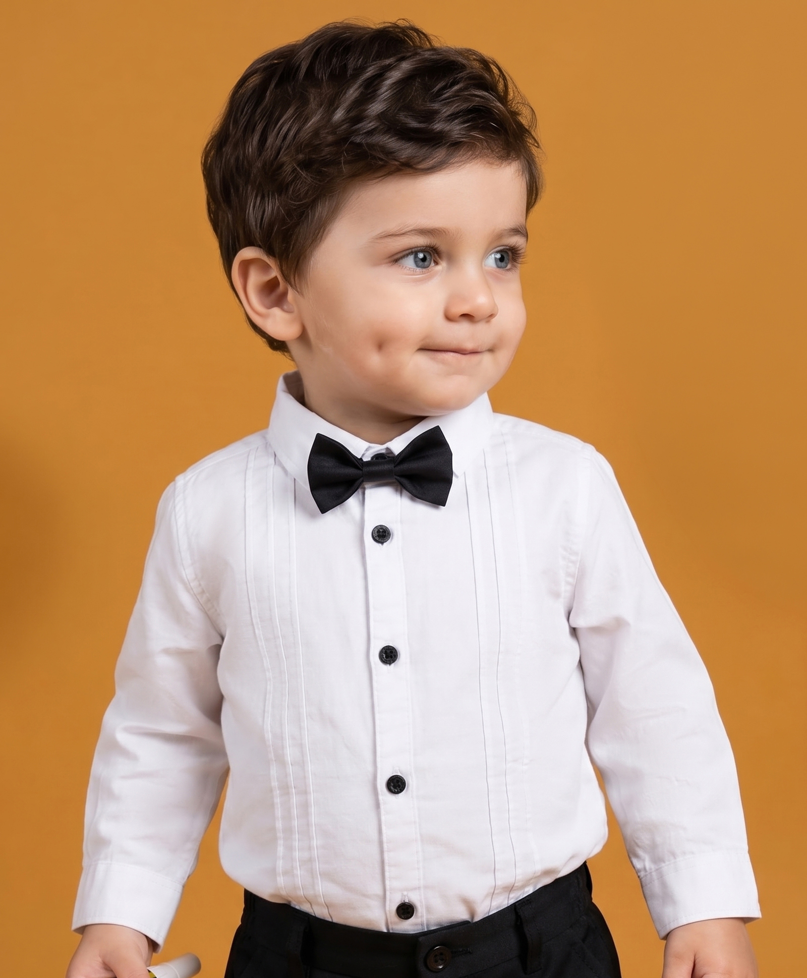 Babyoye 100% Cotton Solid Dyed Full Sleeves Party Shirt With Bow - White-image-15