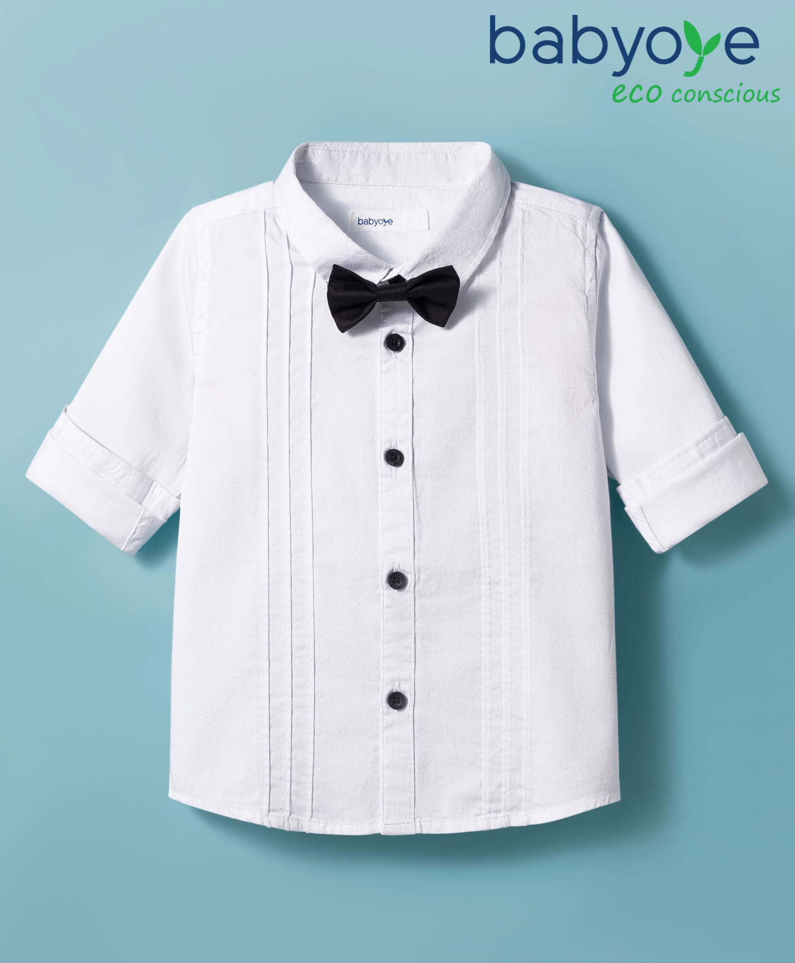 Babyoye 100% Cotton Solid Dyed Full Sleeves Party Shirt With Bow - White-picture-16