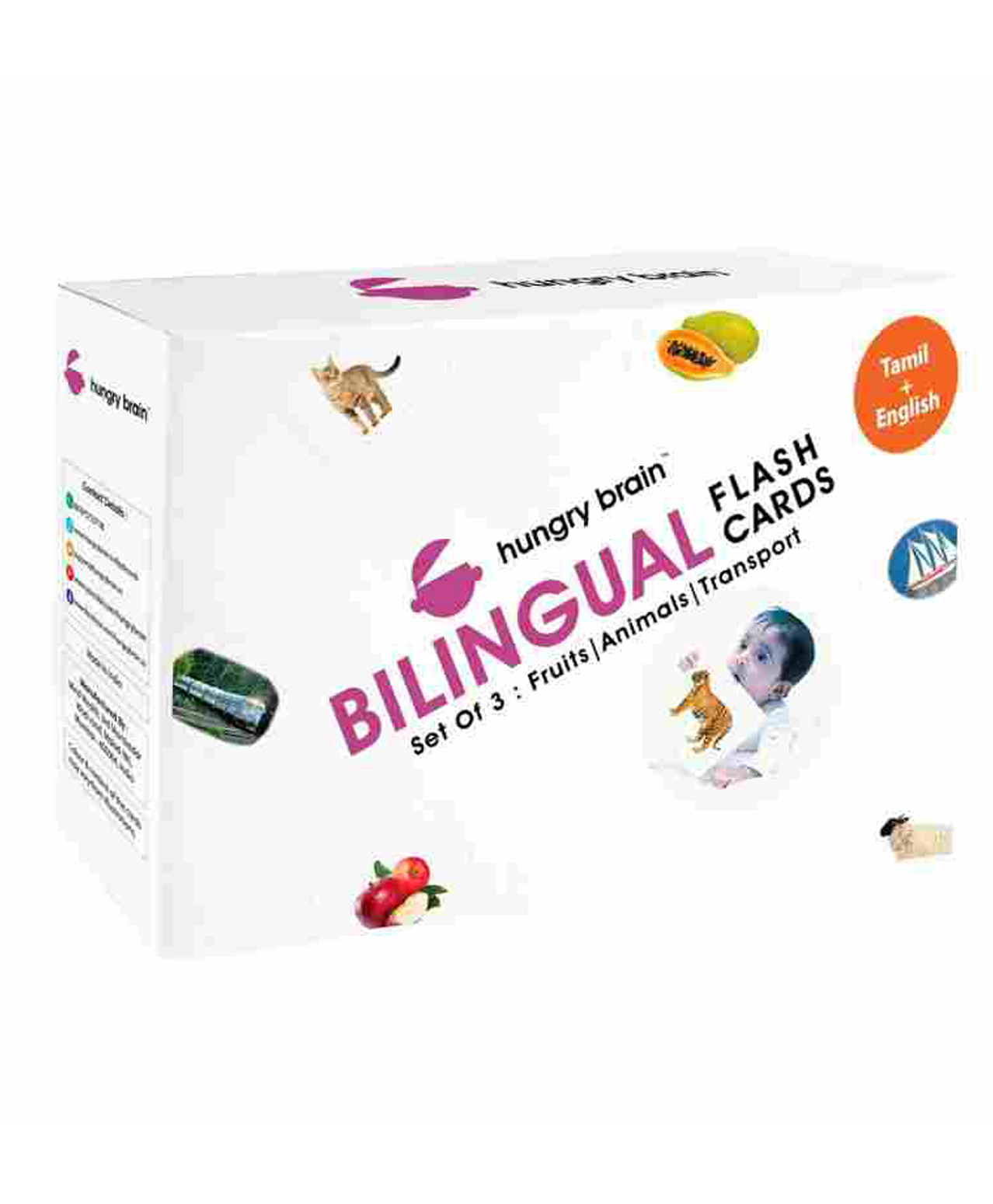 Hungry Brain Tamil & English(Transports, Animals, Fruits) Bilingual Flash Cards for Kids I 72 Real Picture Flash Cards for Babies Brain Development 3 Months to 6 Years I Preschool Study Material-image-20