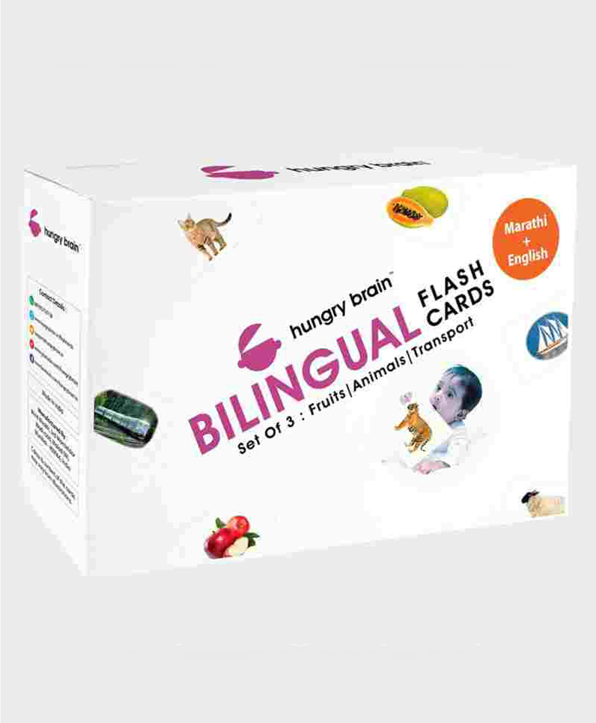 Hungry Brain Marathi & English(Transports, Animals, Fruits) Bilingual Flash Cards for Kids I 72 Real Picture Flash Cards for Babies Brain Development 3 Months to 6 Years I Preschool Study Material-image-49