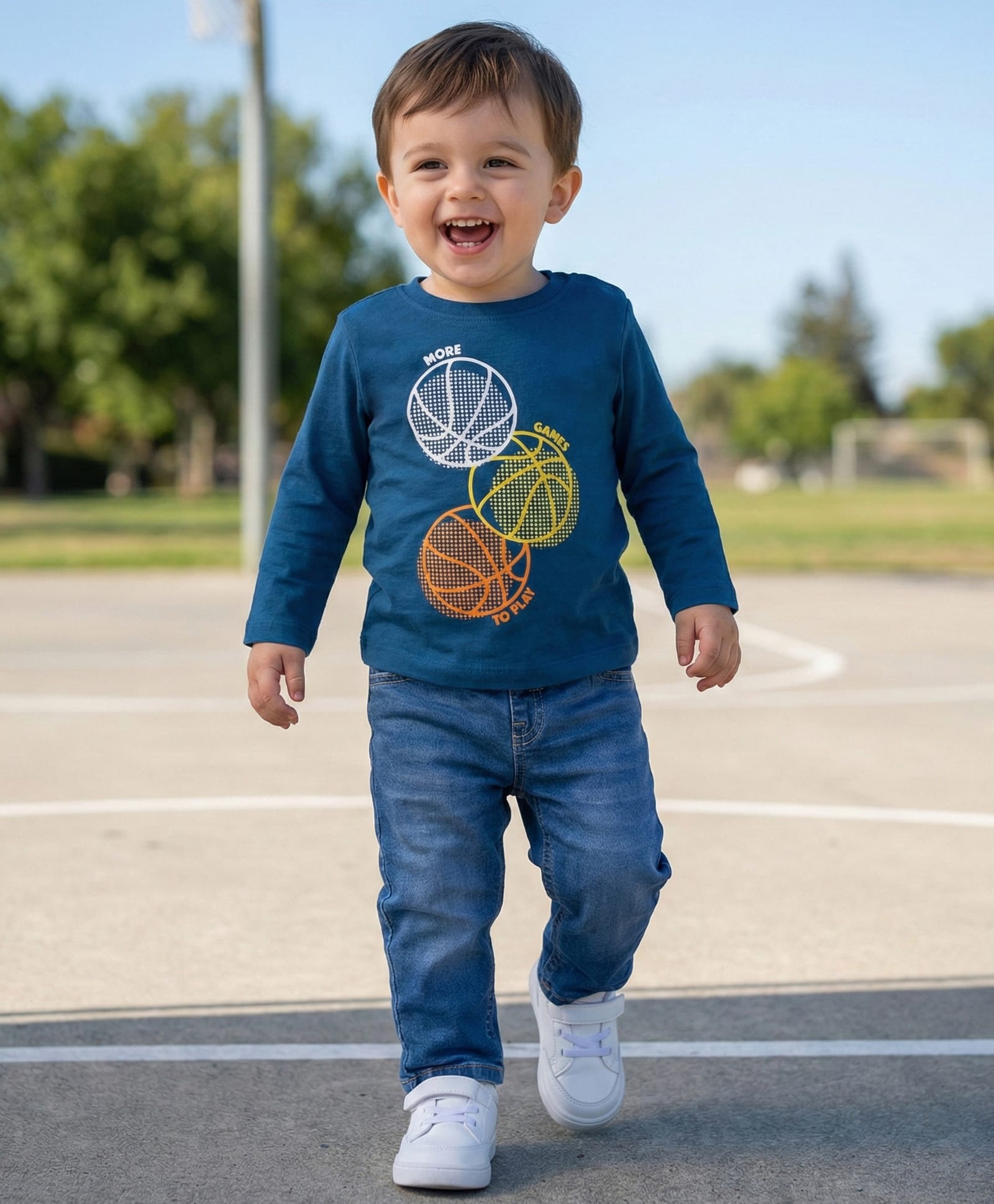 Babyoye 100% Cotton Single Jersey Knit Full Sleeves T-Shirt & Jeans Set With Ball Print - Blue-picture-28