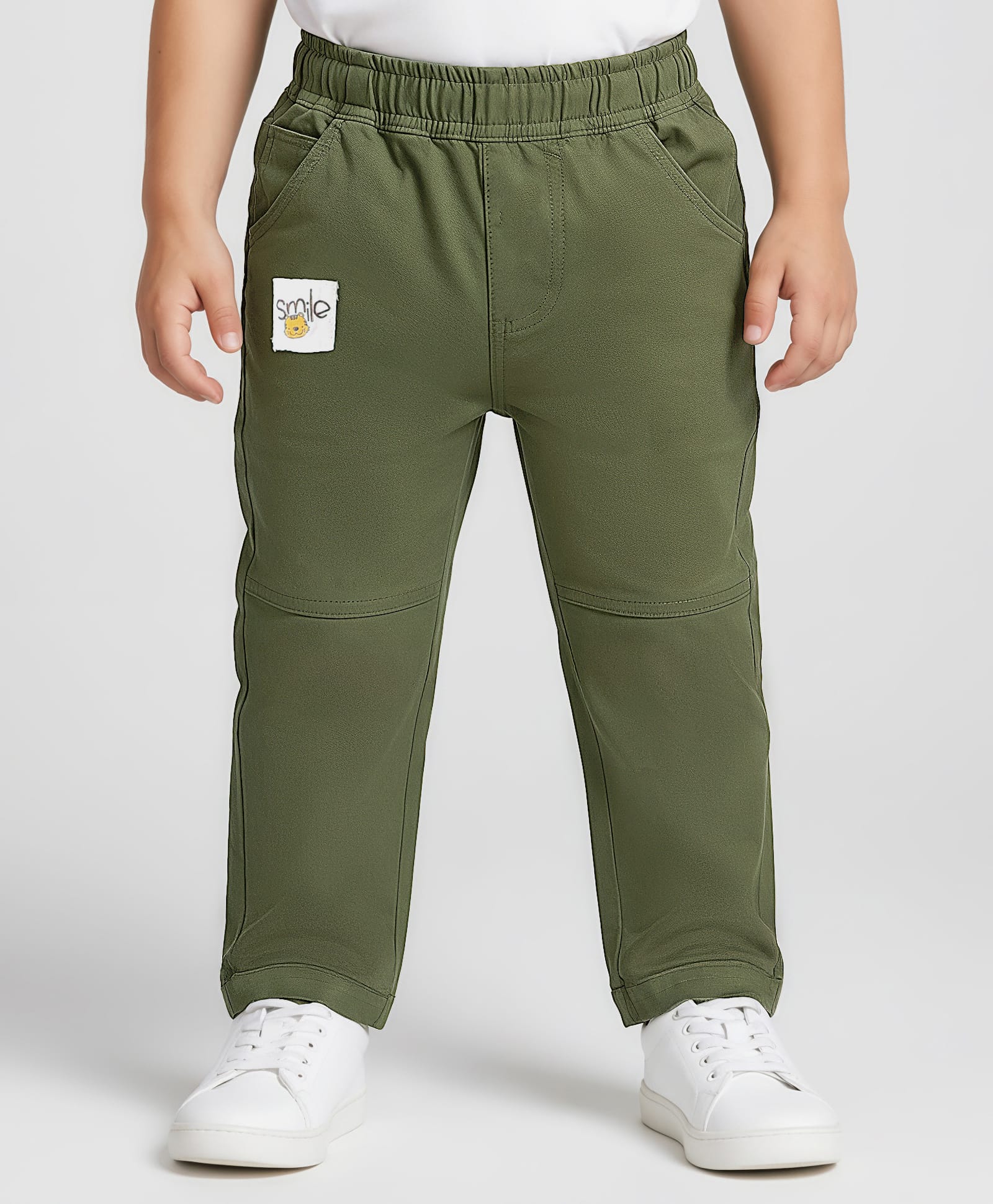 Babyoye 100% Cotton Woven Full Length Lounge Pant With Text Patch - Olive Green-picture-37