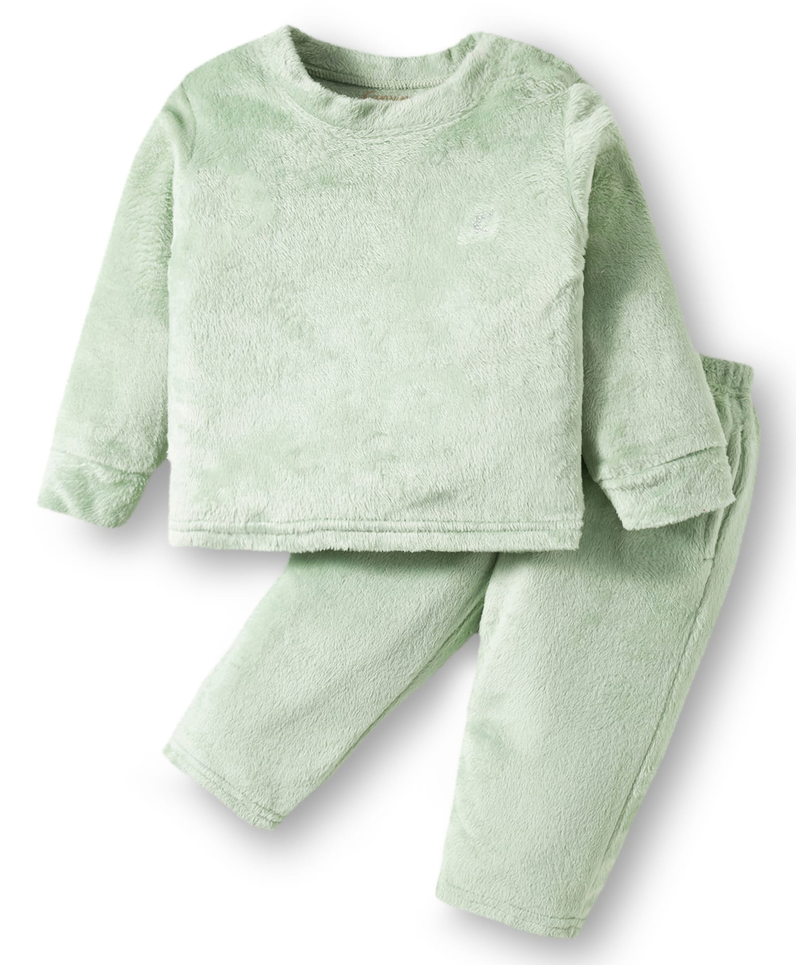 Kanvin Fur Knit Full Sleeves Winter Wear Sweatshirt & Lounge Pant Set - Mint-image-34