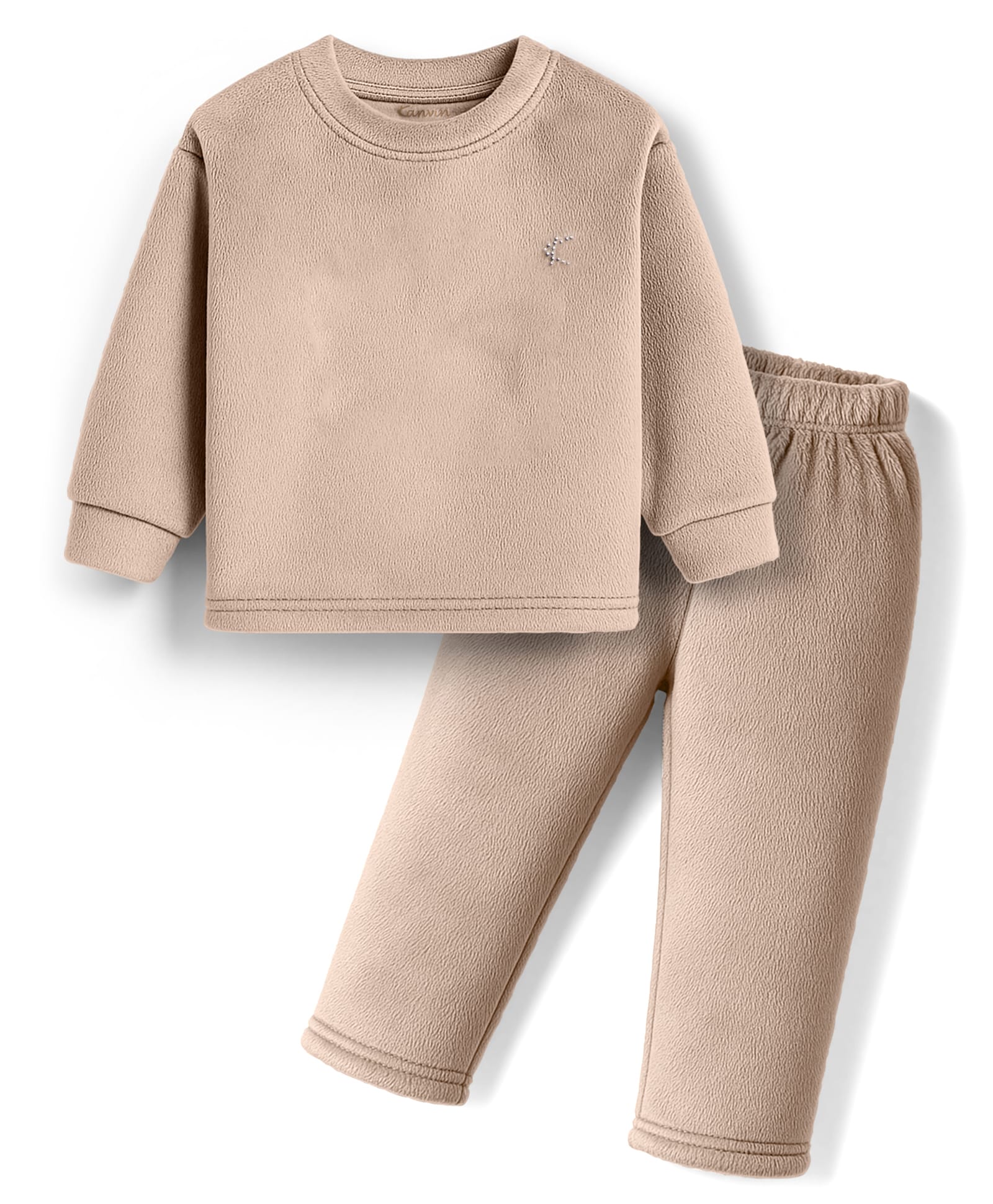 Kanvin Fur Knit Full Sleeves Winter Wear Sweatshirt & Lounge Pant Set - Tan-image-34