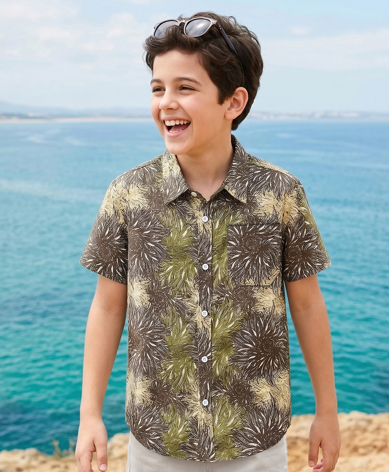 Pine Kids Cotton Woven Half Sleeves Printed Shirt - Green-picture-17