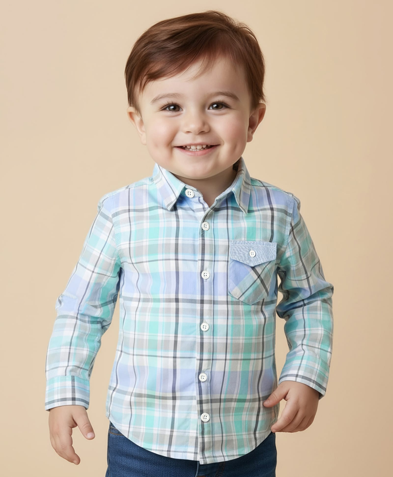 Babyoye 100% Cotton Full Sleeves Checks Shirt - Turquoise-image-25