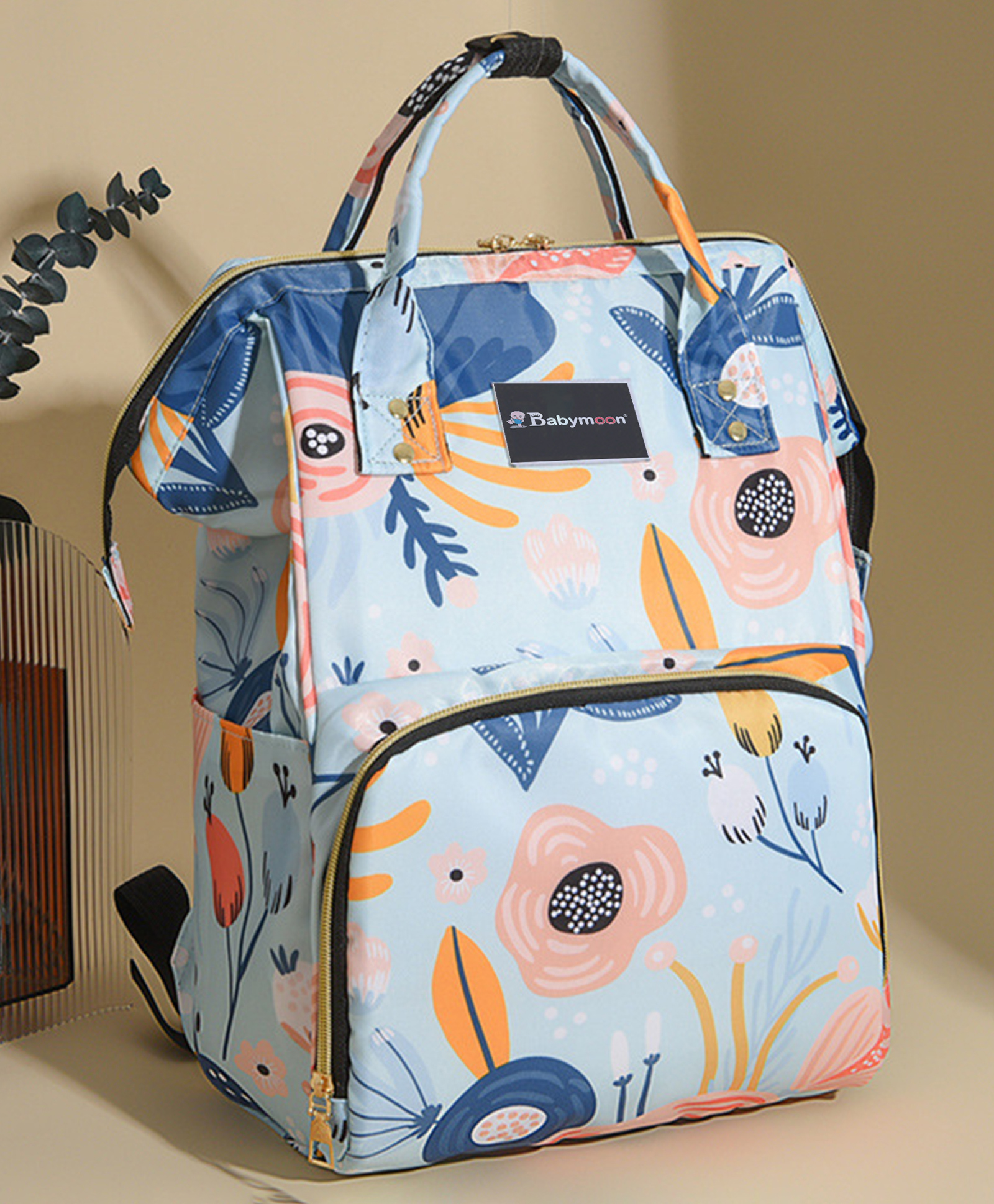 Babymoon Multifunction Mommy Bag Style Maternity Floral Print Diaper Backpack for Travel - Blue-image-46