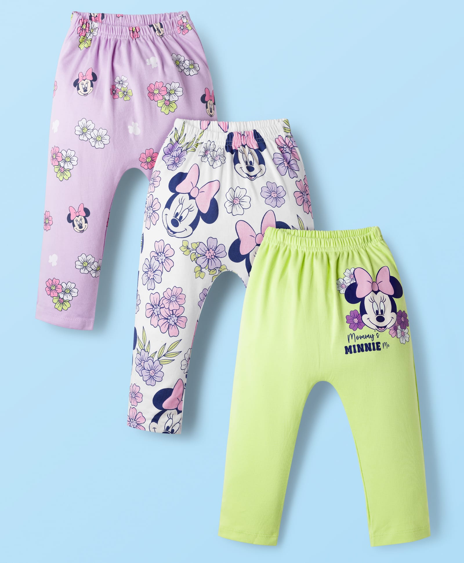 Babyhug Disney Interlock Knit Full Length Diaper Leggings With Minnie Mouse Graphics Pack of 3 - Multicolor-image-25