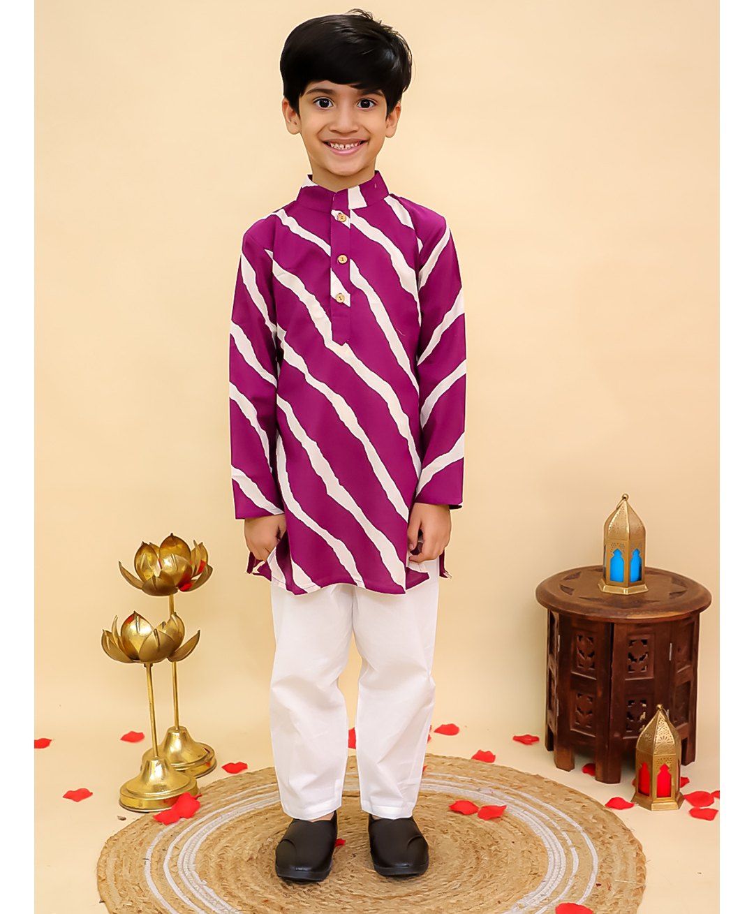 AJ Dezines Cotton Woven Full Sleeves Leheriya Printed Kurta Pyjama Set - Purple-image-41