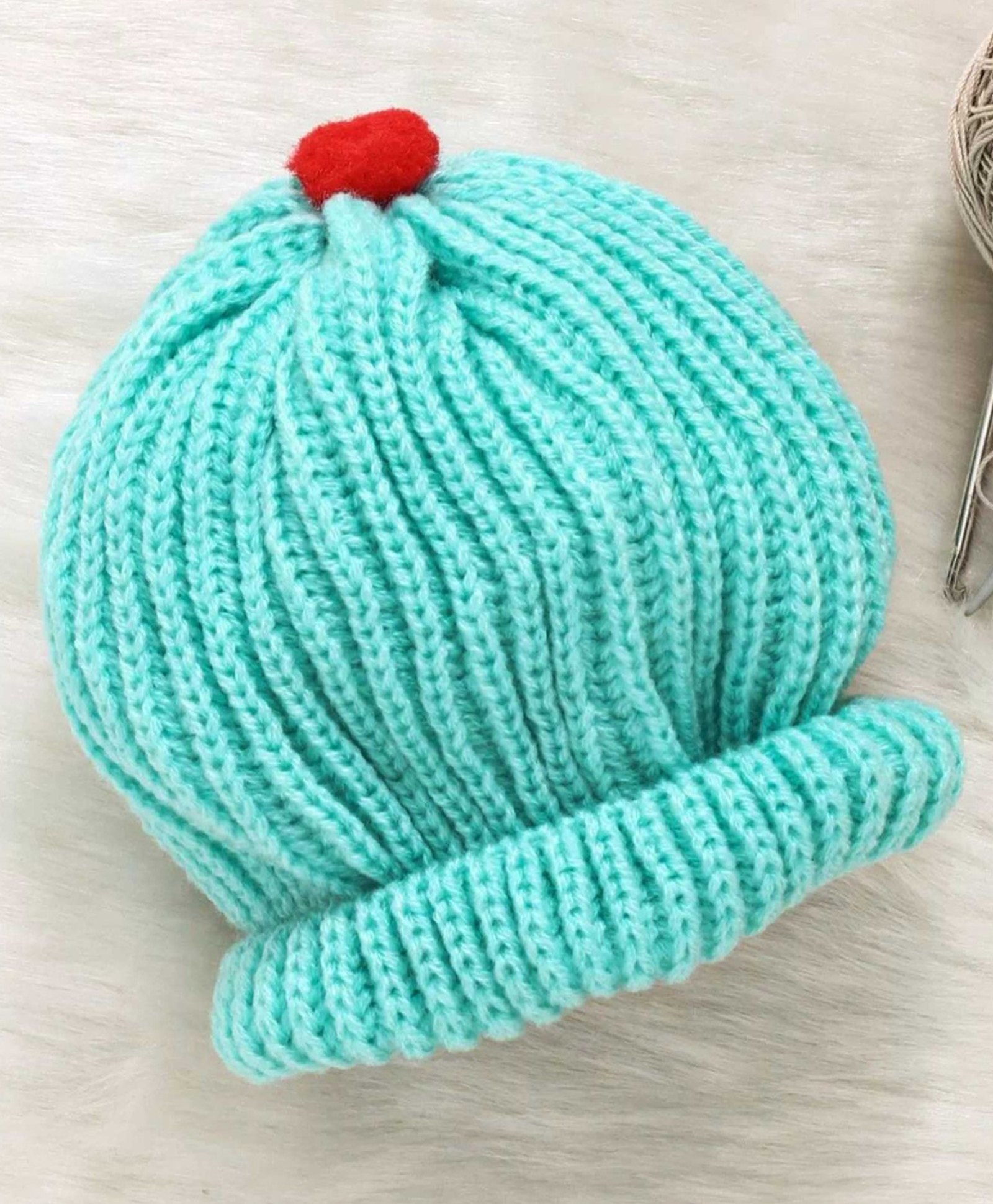 Little Angels Knitted Braided & Pom Pom Embellished Cap - Green - Diameter - 28cm-picture-11