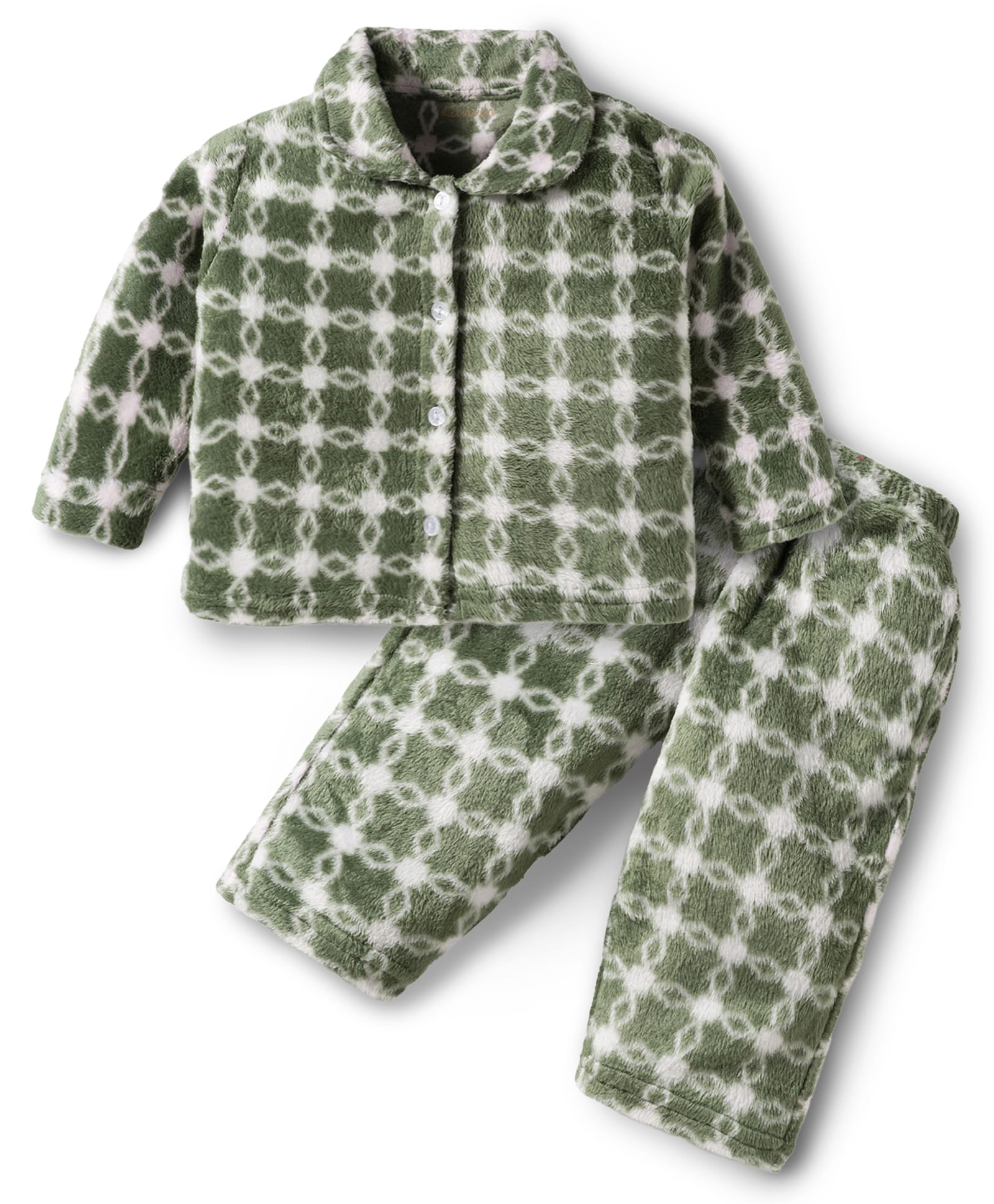 Kanvin Full Sleeves Knit Full Sleeves Co-ord Winter Night Suit With Floral Design - Green-image-30