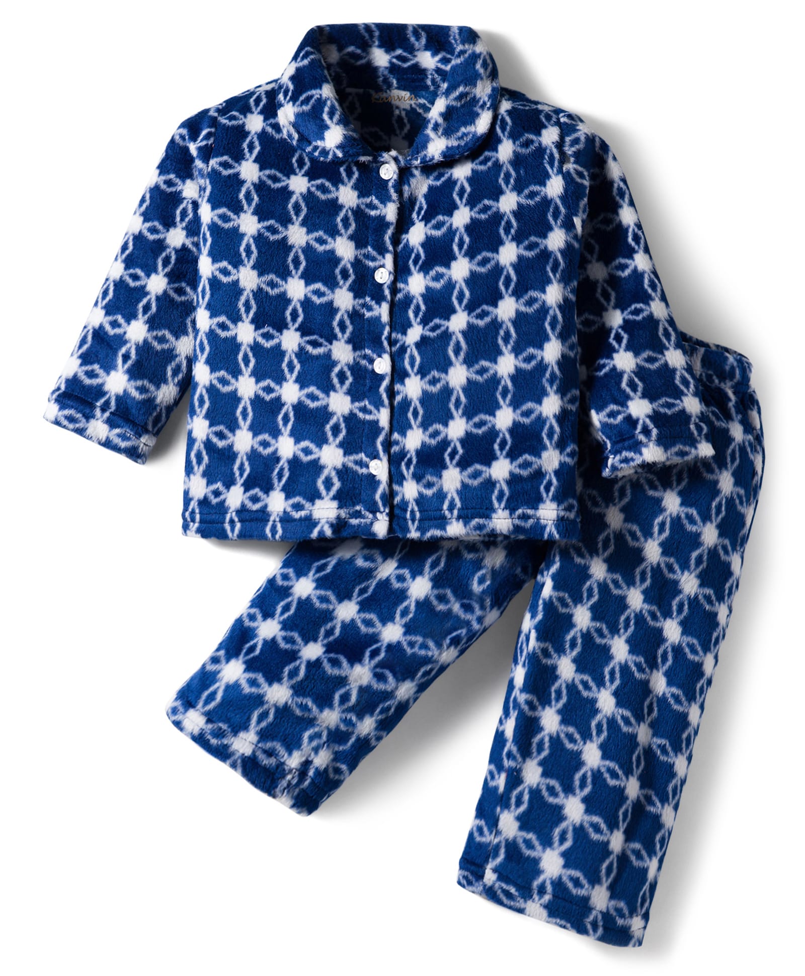 Kanvin Full Sleeves Knit Full Sleeves Co-ord Winter Night Suit With Floral Design - Navy Blue-image-31