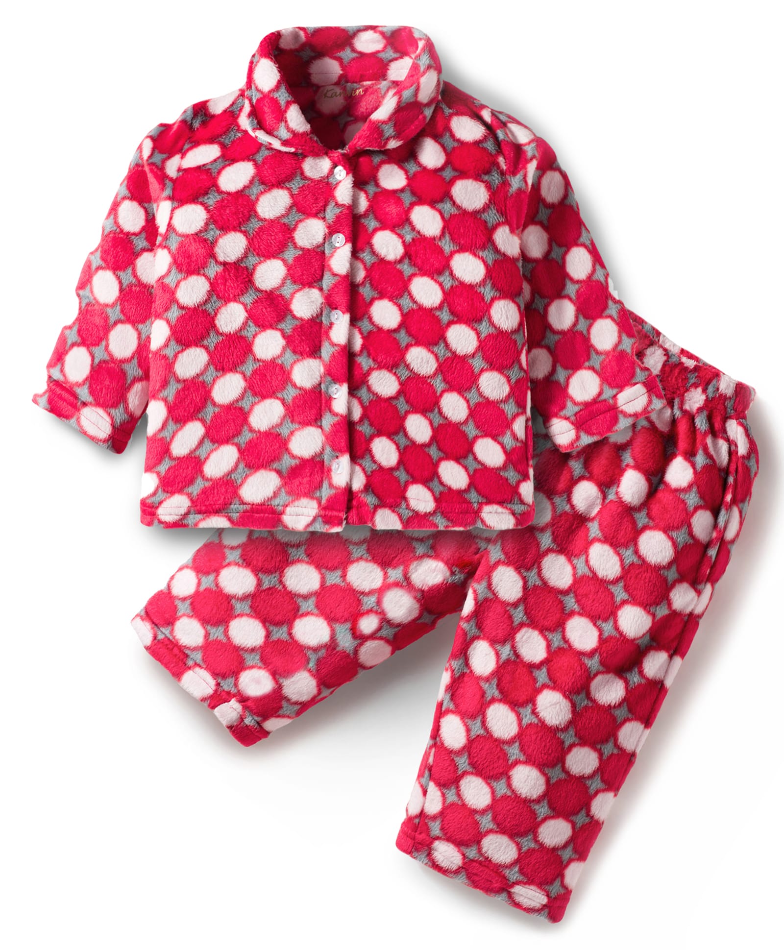 Kanvin Knit Full Sleeves Printed Winter Wear Co-ords Night Suit - Red-image-29