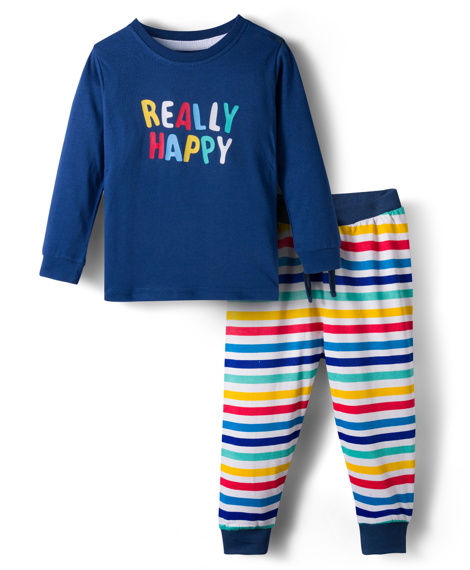 Babyhug Single Jersey Knit Full Sleeves T-Shirt & Joggers Set with Really Happy Text Print - Navy Blue-picture-24