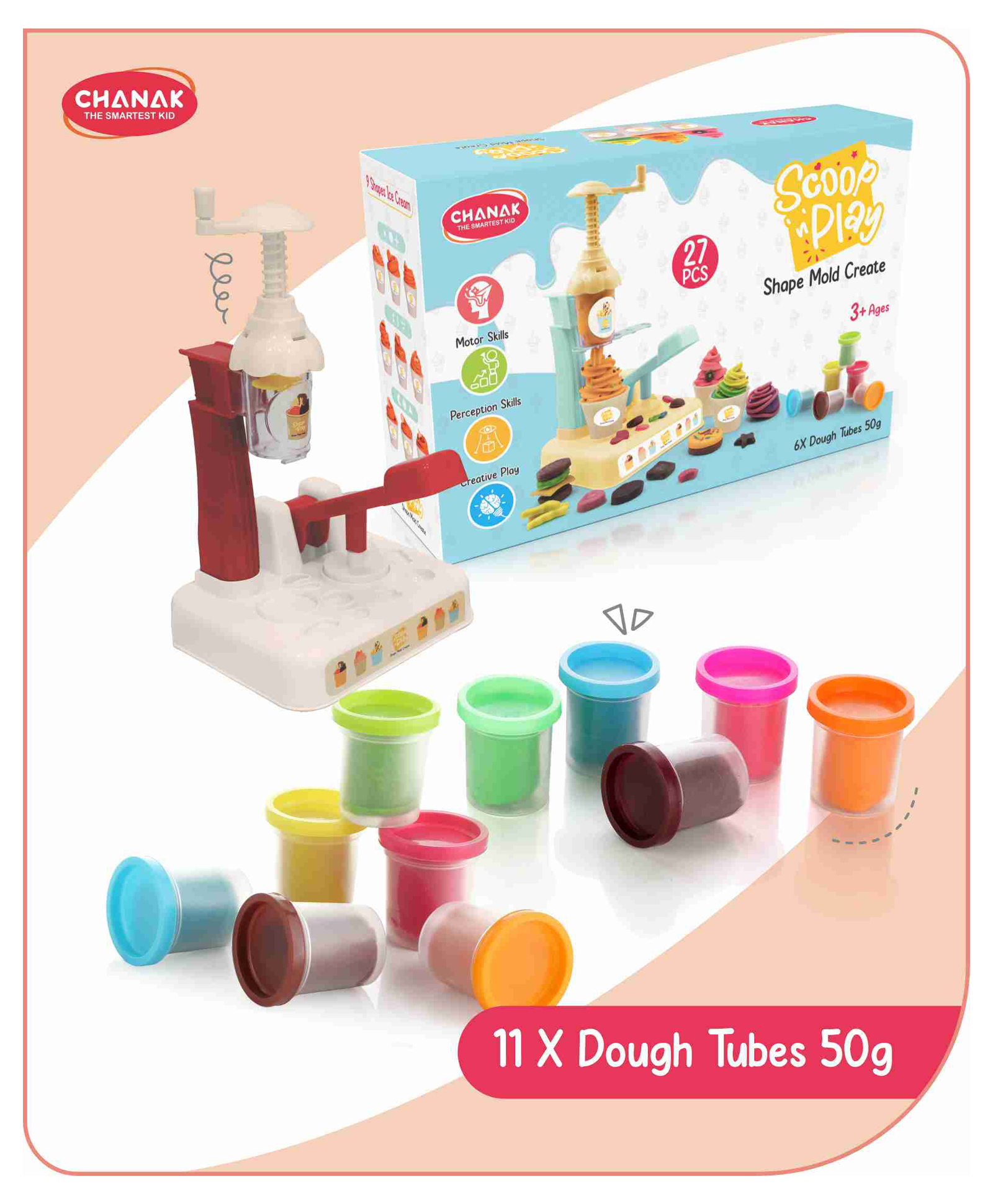 Aditi Toys Clay & Dough Play Set Ice Cream Maker White with 11 Color Creation Kit Dough Tubes (50g Each) Non-Toxic, Safe for Kids 3+ Years