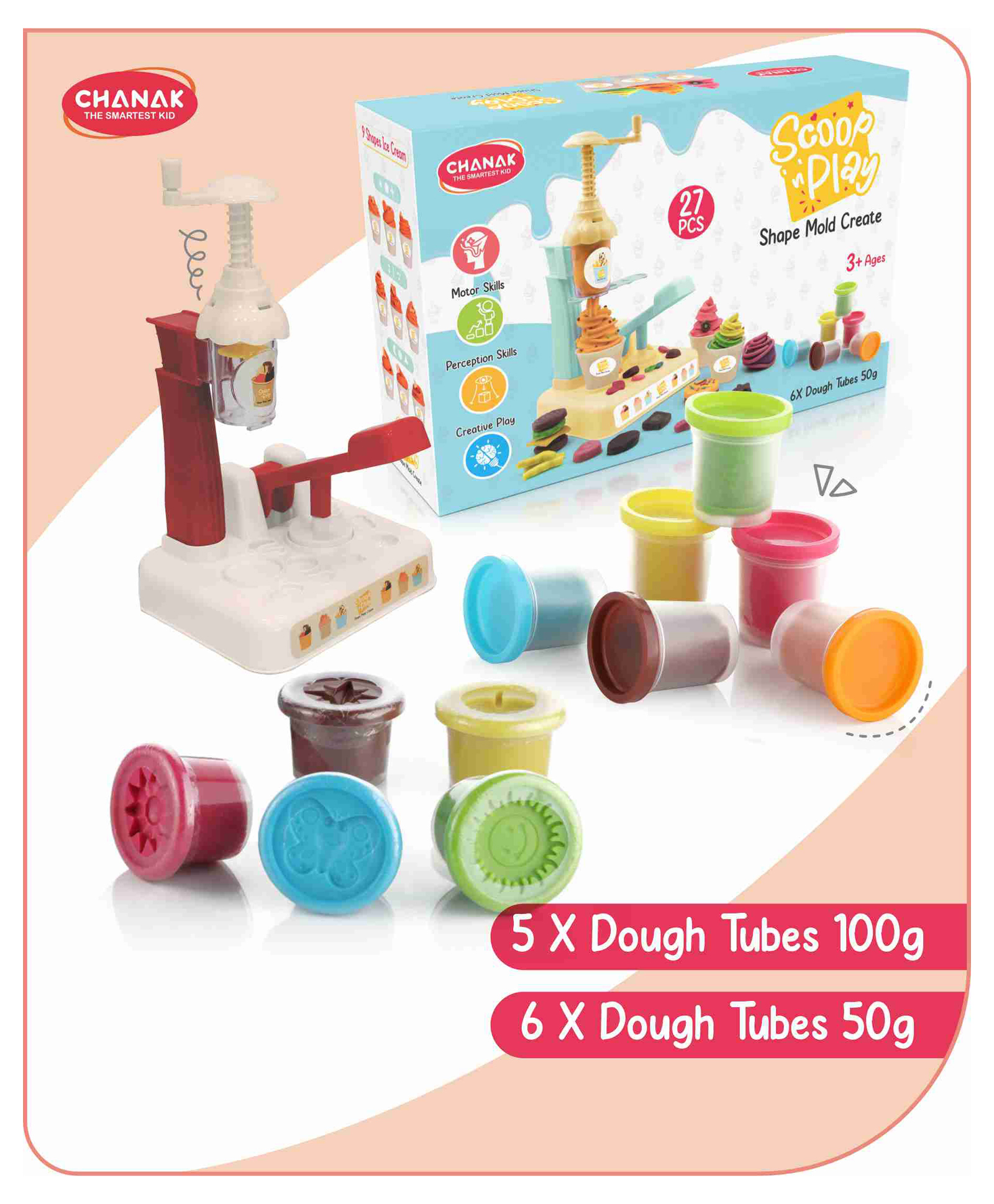 Aditi Toys Clay & Dough Play Set Ice Cream Maker White with Color Creation Kit Dough Tubes (6X50g Each) + (5X100g Each) Non-Toxic, Safe for Kids 3+ Years-image-36