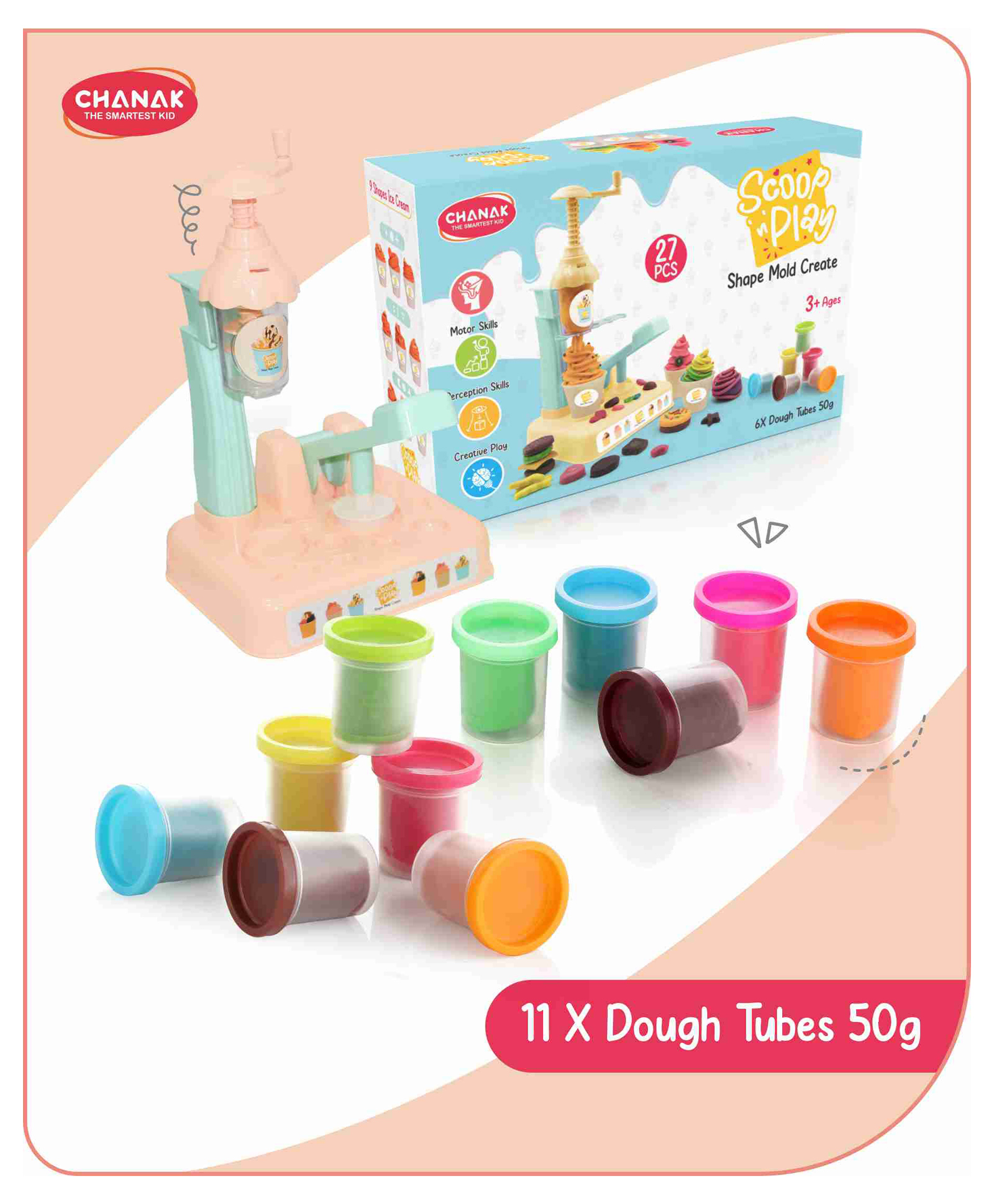 Aditi Toys Clay & Dough Play Set Ice Cream Maker Ivory with 11 Color Creation Kit Dough Tubes (50g Each) Non-Toxic, Safe for Kids 3+ Years