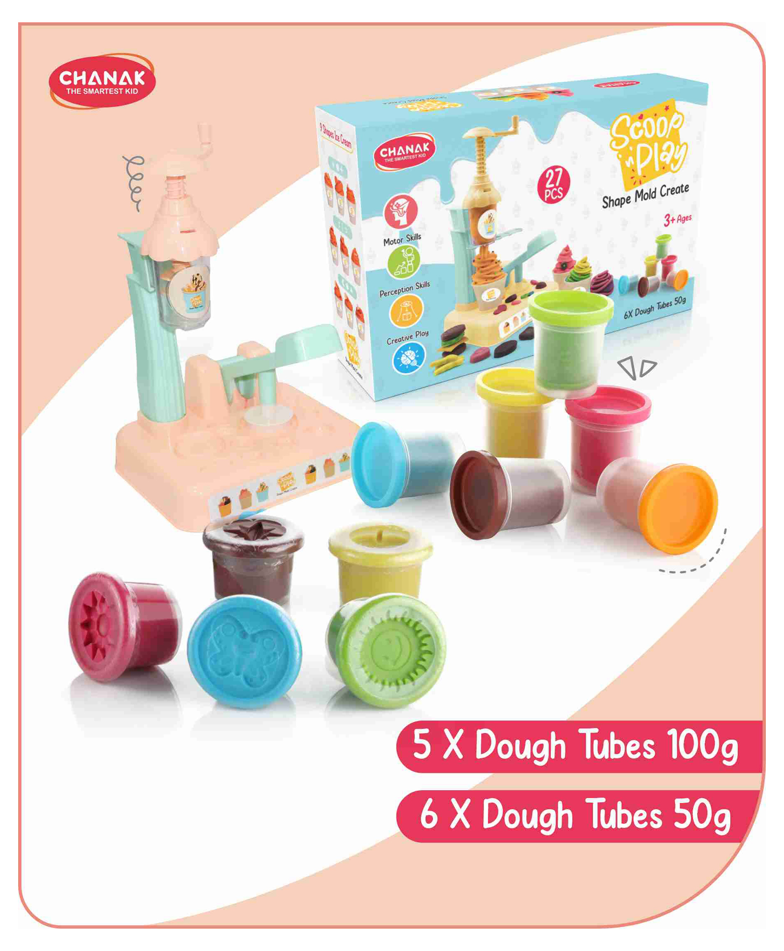 Aditi Toys Clay & Dough Play Set Ice Cream Maker Ivory with Color Creation Kit Dough Tubes (6X50g Each) + (5X100g Each) Non-Toxic, Safe for Kids 3+ Years-picture-11