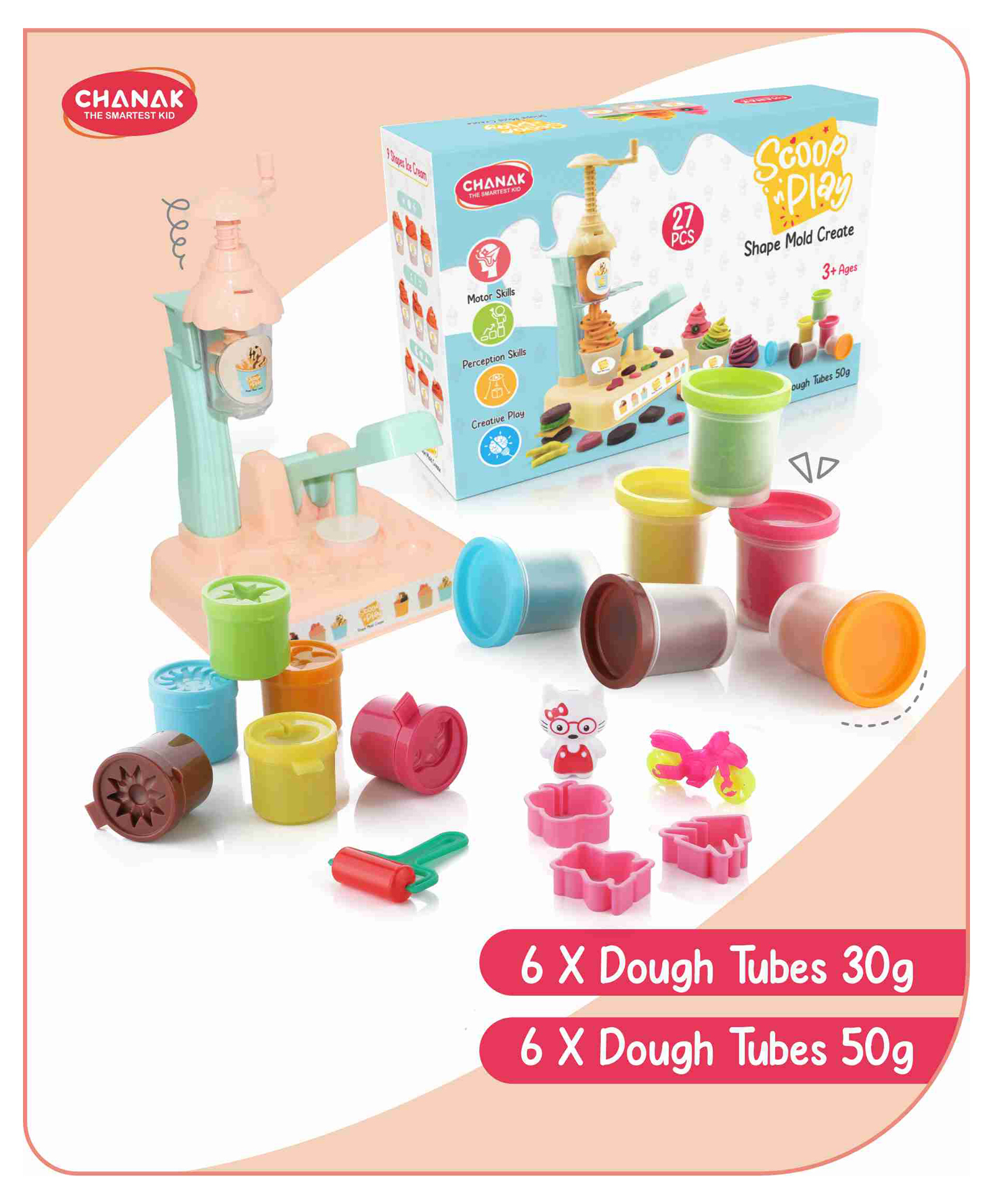 Aditi Toys Clay & Dough Play Set Ice Cream Maker Ivory with Color Dough Tubes (6X50g Each) + (6X30g Each) Non-Toxic, Safe for Kids 3+ Years-image-35