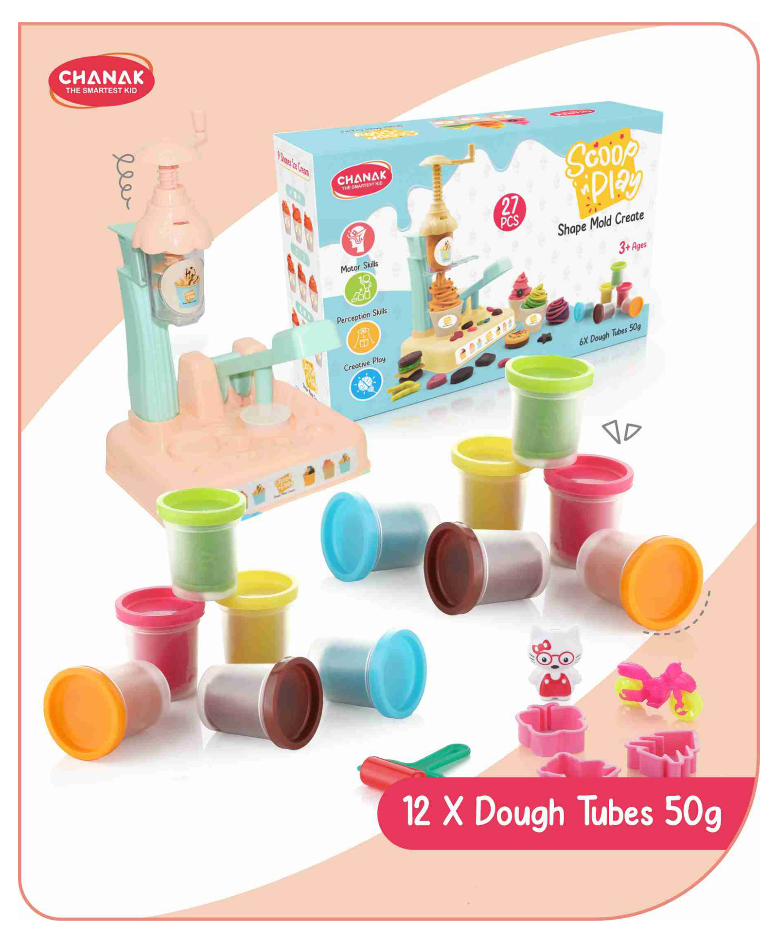 Aditi Toys Clay & Dough Play Set Ice Cream Maker Ivory with 12 Color Creation Kit Dough Tubes (50g Each) Non-Toxic, Safe for Kids 3+ Years-image-37