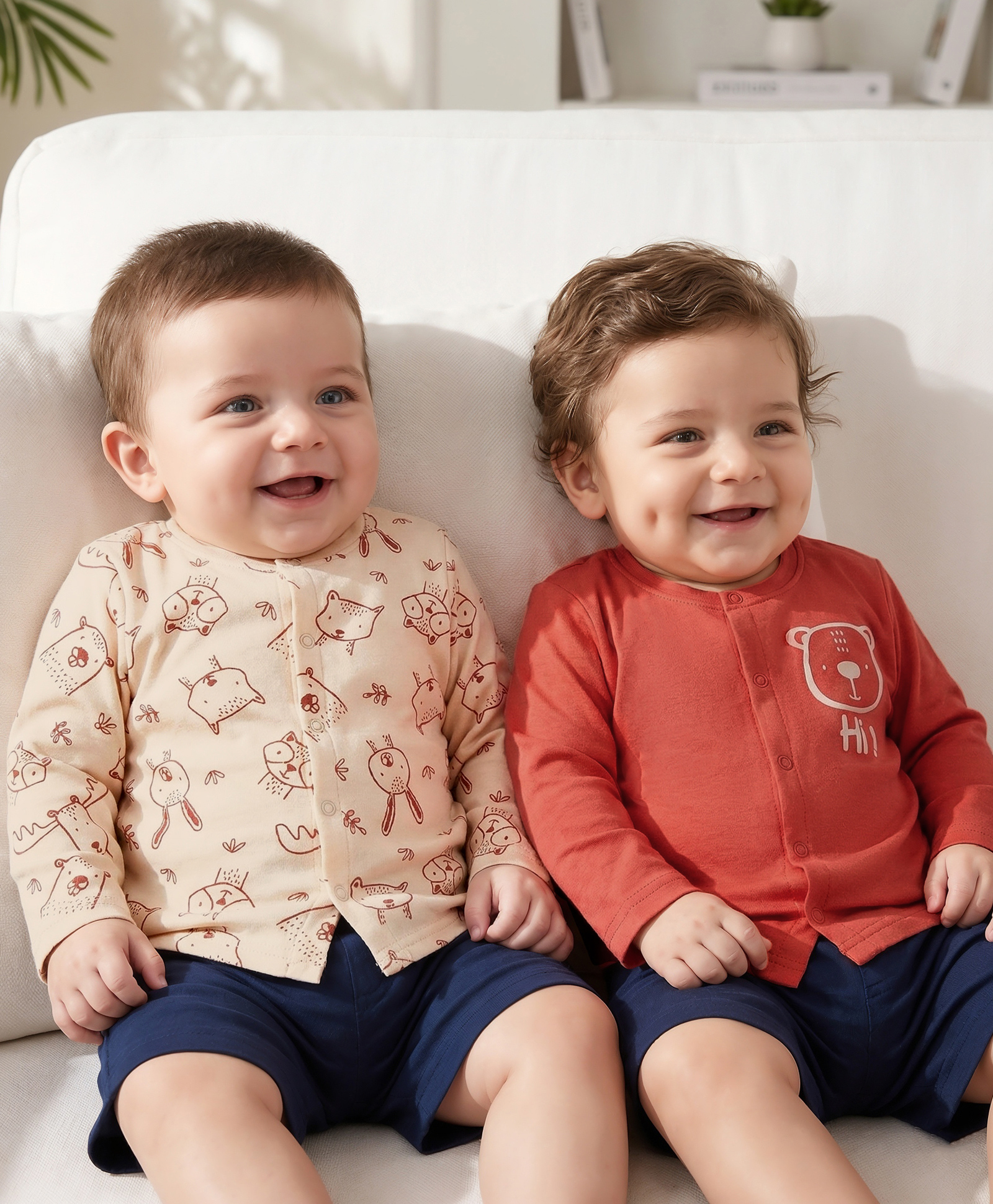 Babyoye Interlock Knit Full Sleeves Jhablas With Animal Print Pack Of 2 - Rust Orange & Tan-picture-34