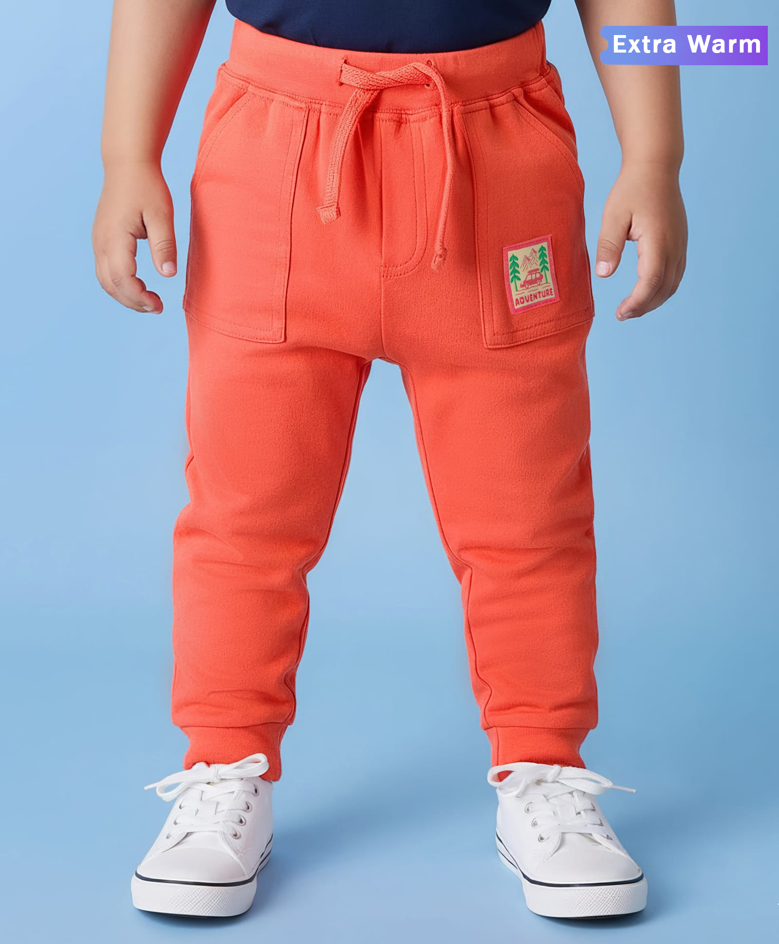 Babyoye 100% Cotton Knit Full Length Lounge Pant with Patch Detailing - Red-picture-27