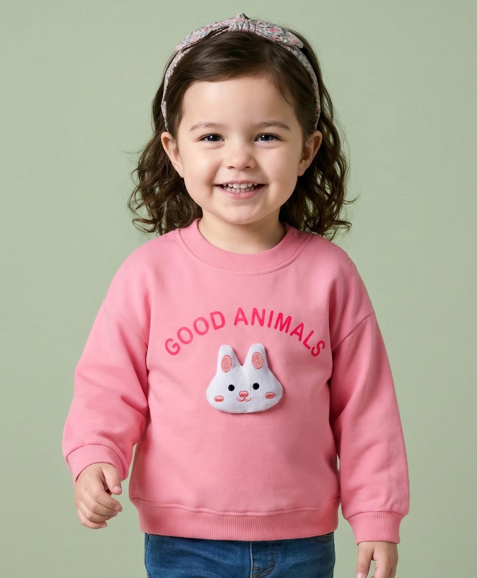 Mark & Mia Terry Knit Full Sleeves Oversized Sweatshirt With Bunny Applique - Pink-picture-26
