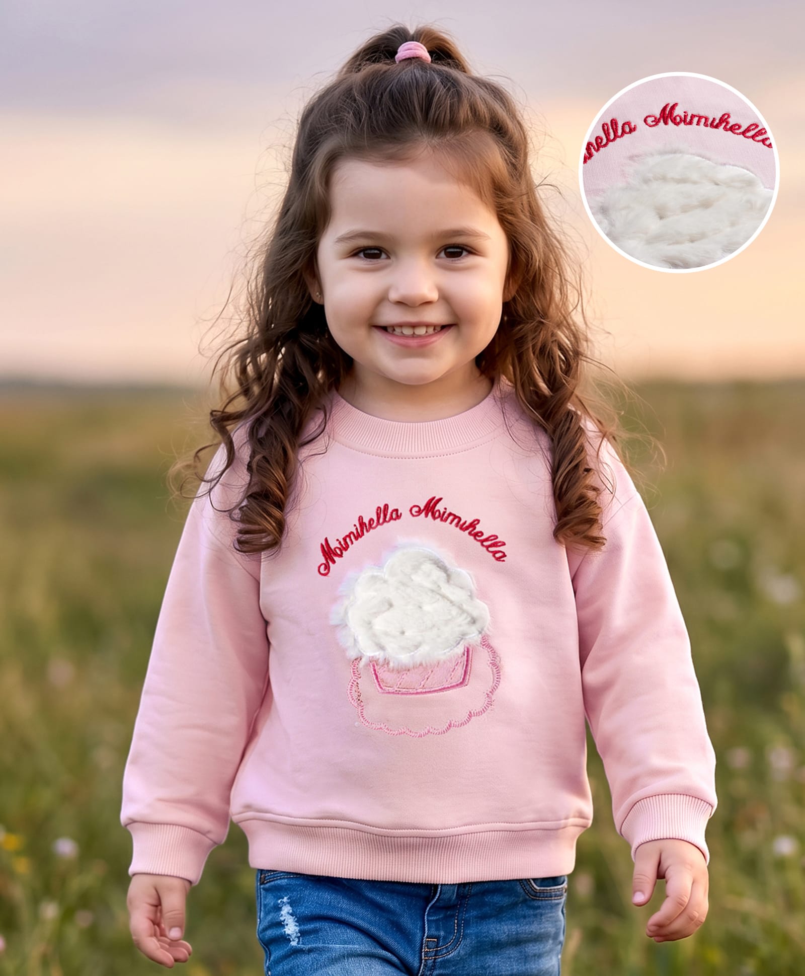 Mark & Mia Terry Knit Full Sleeves Oversized Sweatshirt With Applique & Embroidery Detailing - Pink-image-32