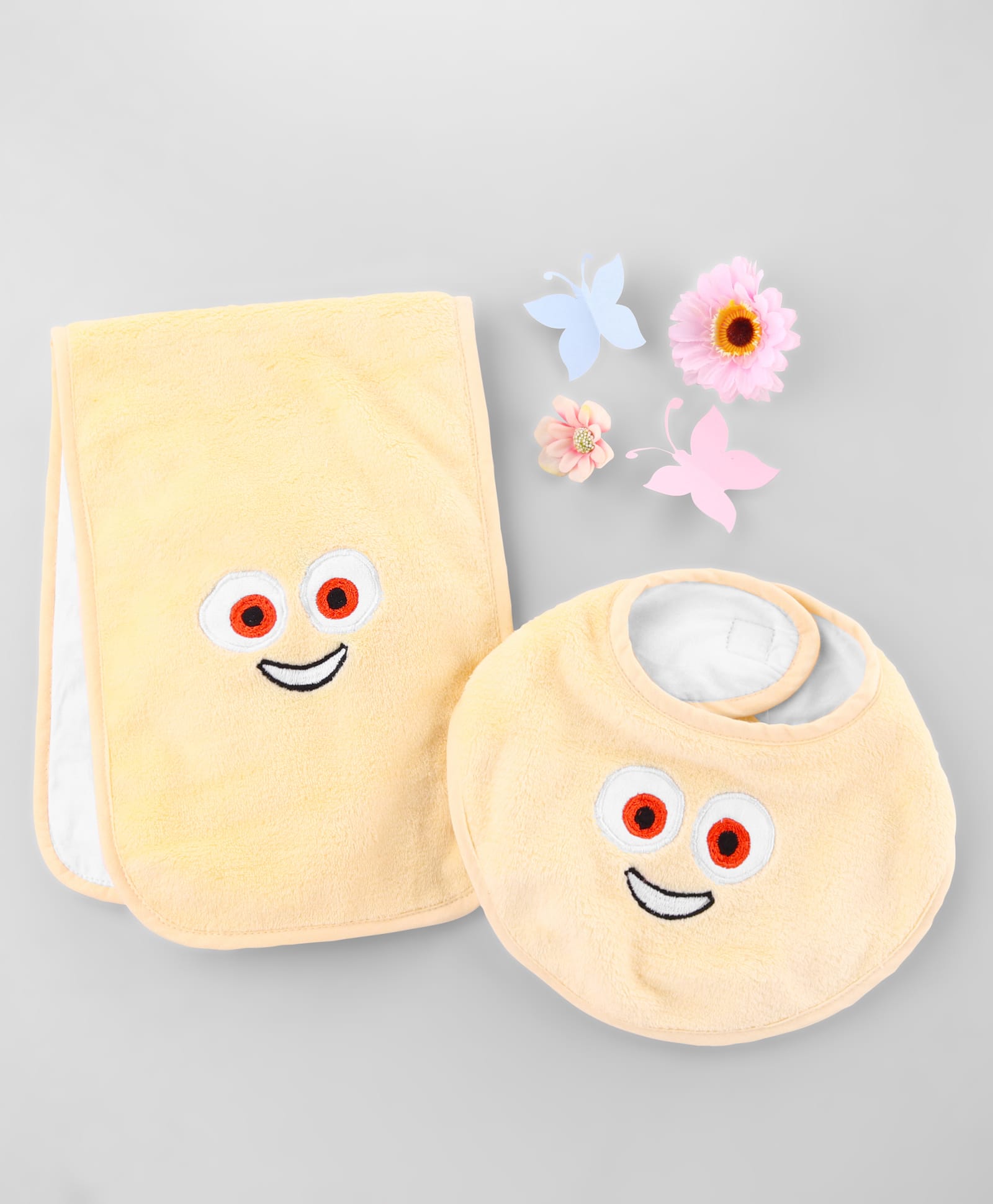 ZOE Burp Cloth & Bib Penguin Embroidery - Set of 2 Yellow Absorbent Machine Washable Easy Velcro Closure Soft & Skin Friendly Drool & Feeding Time Solution for New Born-image-21