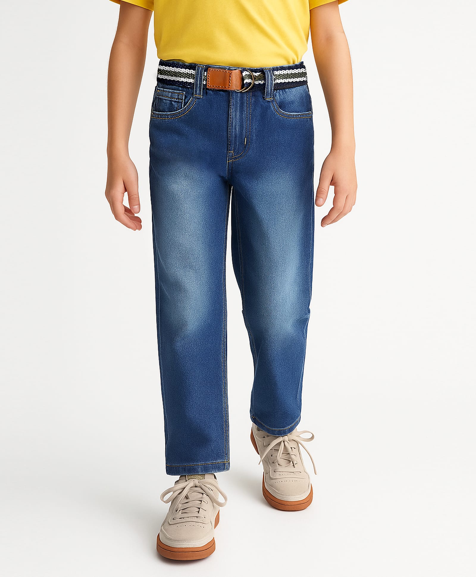 arias by lara dutta Arias Cotton Woven Full Length Stretchable Jeans with Belt - Blue-picture-27