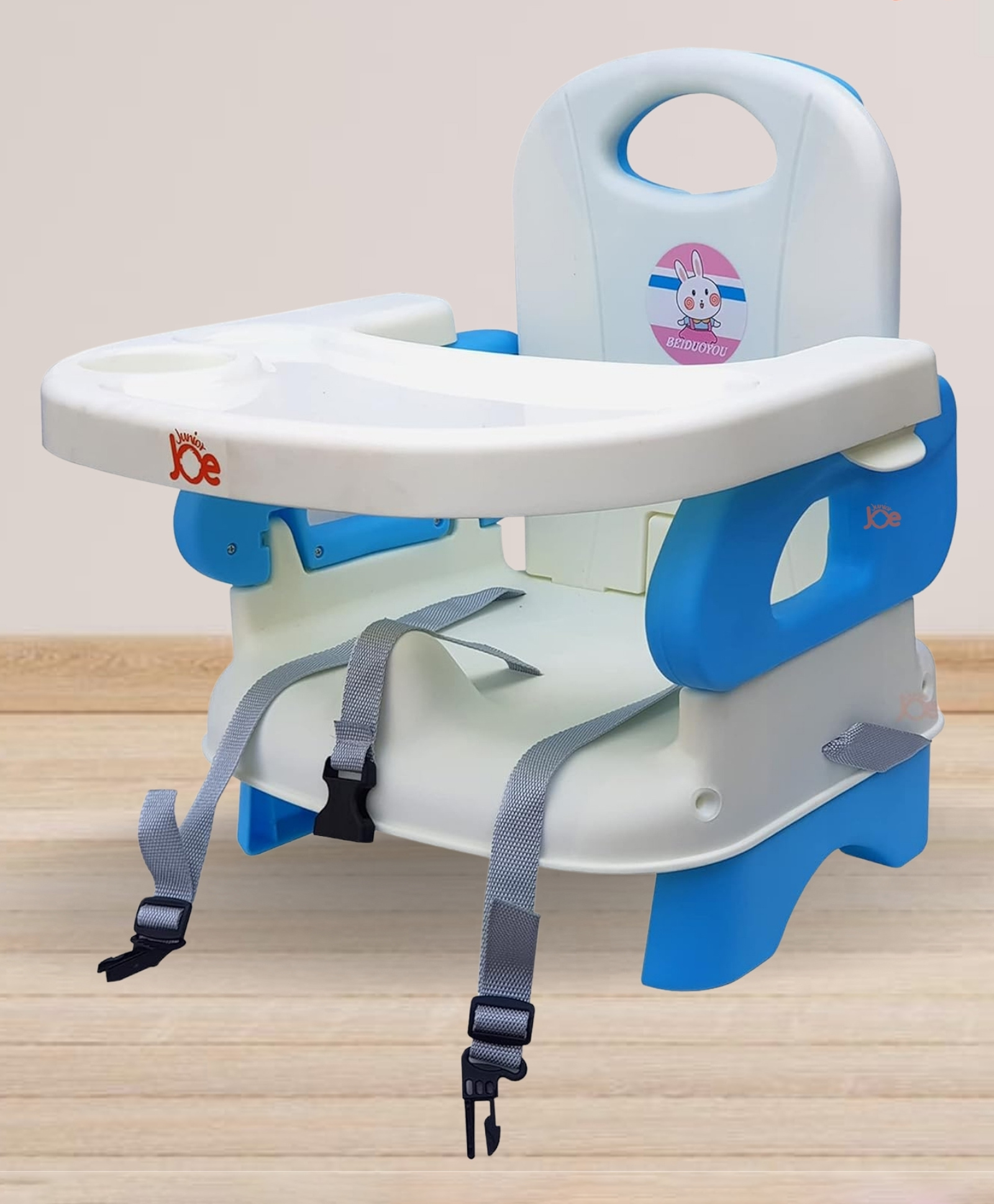 Junior Joe Adjustable Baby Booster Chair with Feeding Tray Blue & Cream-image-2