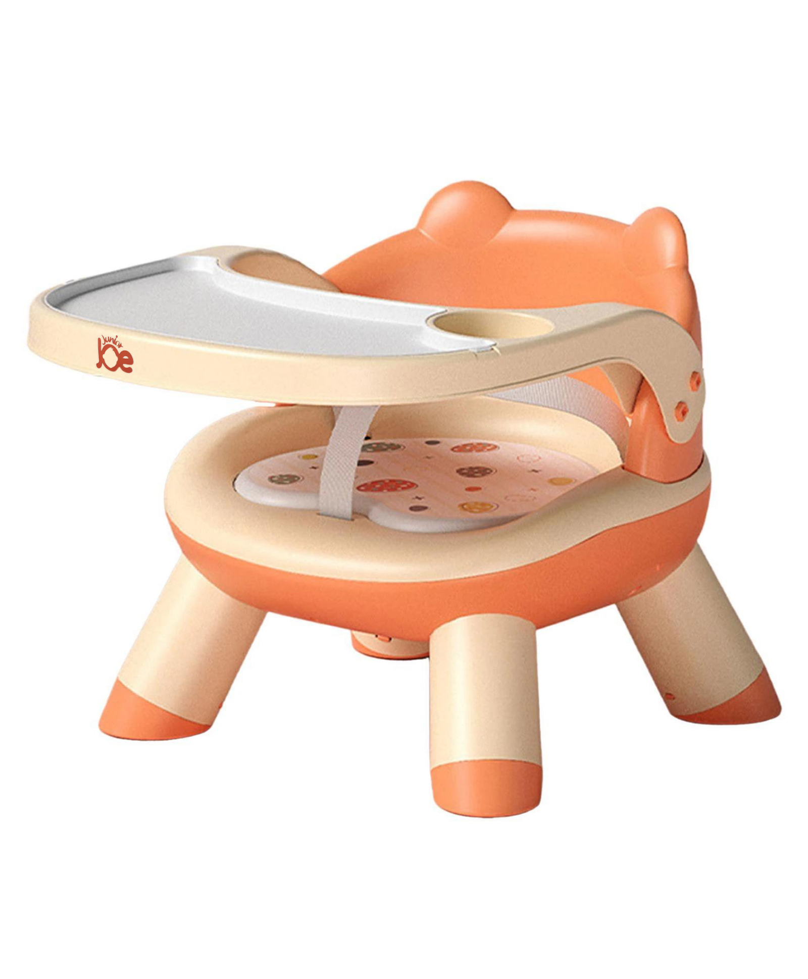 JUNIOR JOE 2 in 1 Feeding Chair & Booster Seat with Detachable Dining Food Tray and PU Cushion pad 4 Leg Dining Chair for Kids and Toddler (Orange-1-2 Year Old)-image-24