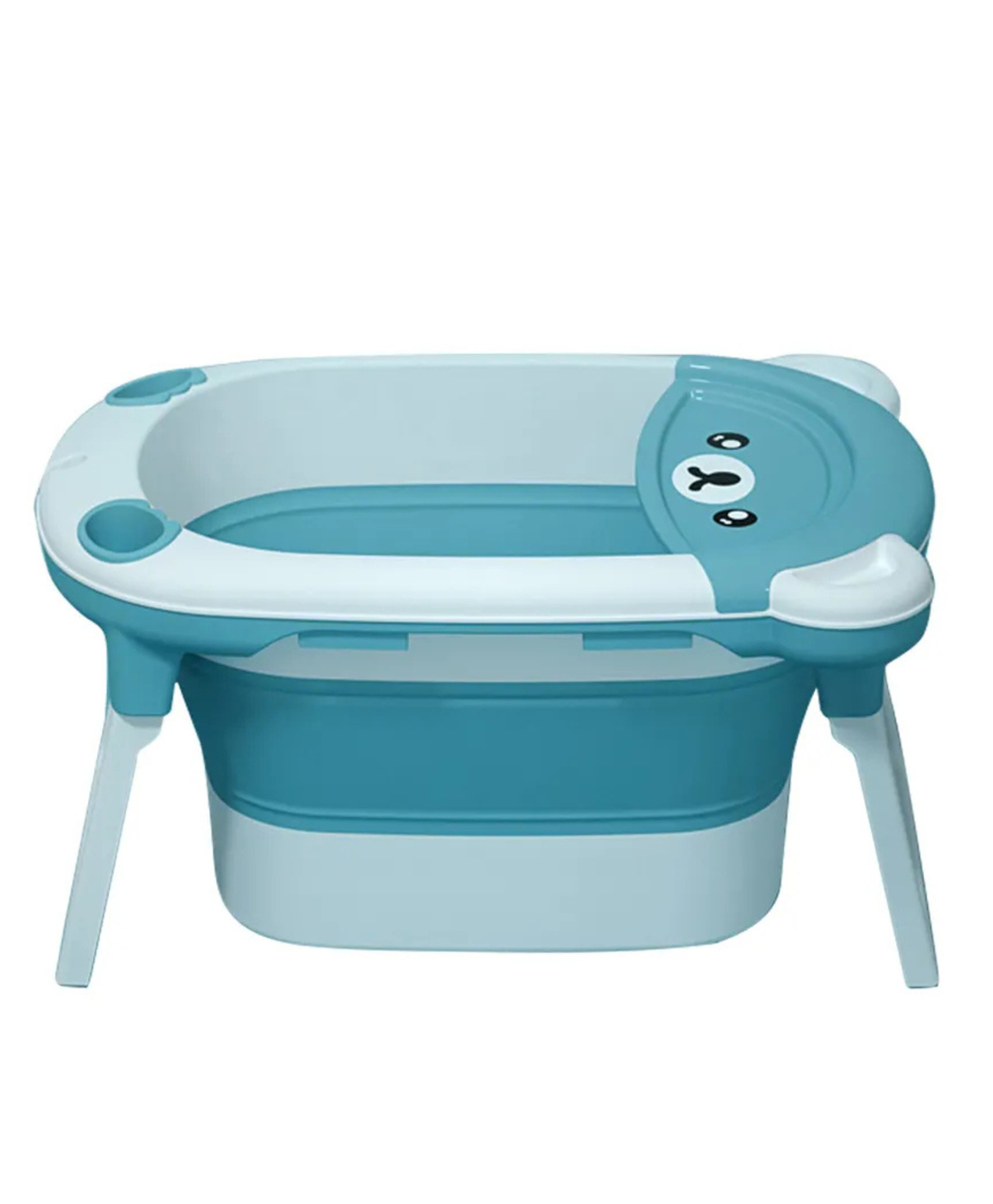 Junior Joe Foldable Baby Bathtub with Bear Face Lid Anti-Slip Legs & Drain Plug | For Newborns to Toddlers (Blue)-image-38