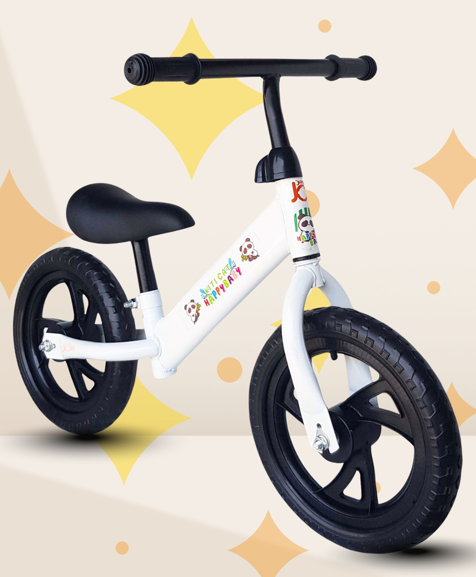 Junior Joe 12 Inch Pedal Free Balance Bike for Kids | Carbon Steel Frame | EVA Foam Tires| Adjustable Seat and 360° Handlebar | (White)-image-14