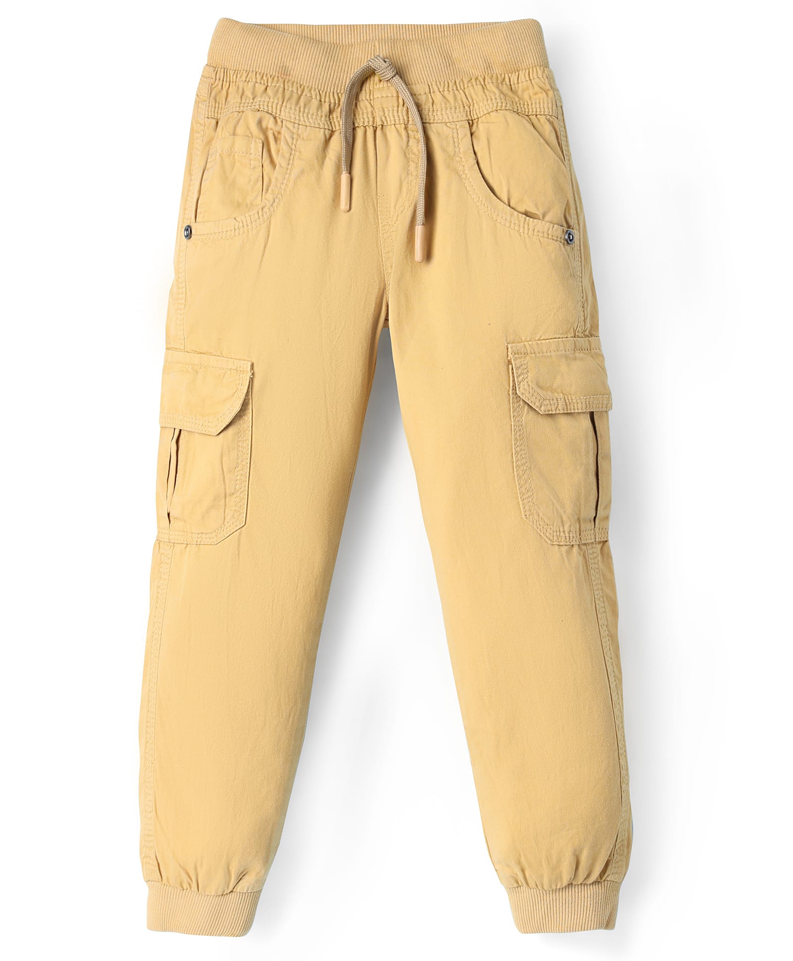 Olio Kids Cotton Woven Full Length Solid Lounge Pants With Pockets -Khaki-picture-30