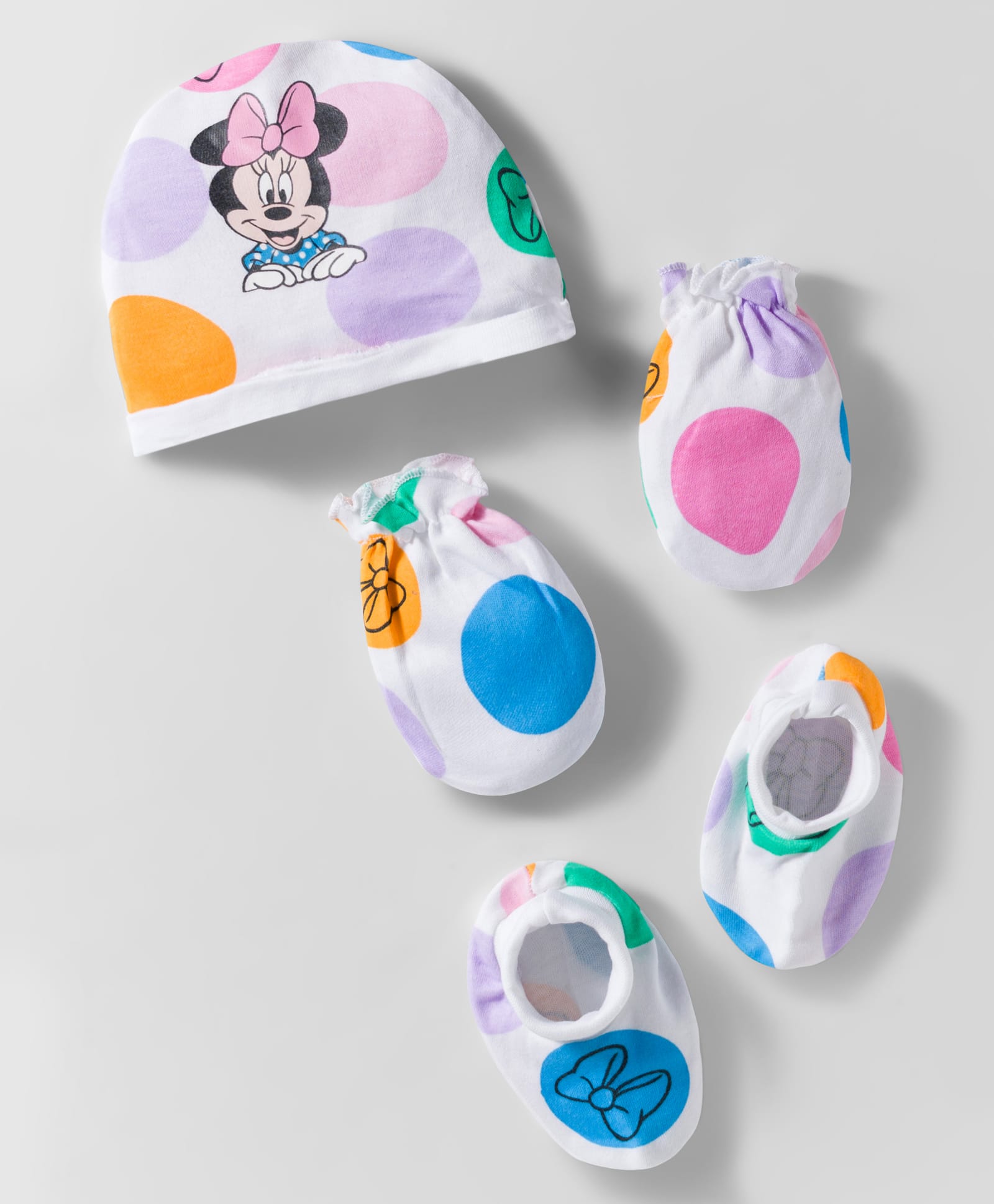 Babyhug Disney Interlock Knit Cap Mittens & Booties With Minnie Mouse Graphics White - Diameter 13 cm-image-39