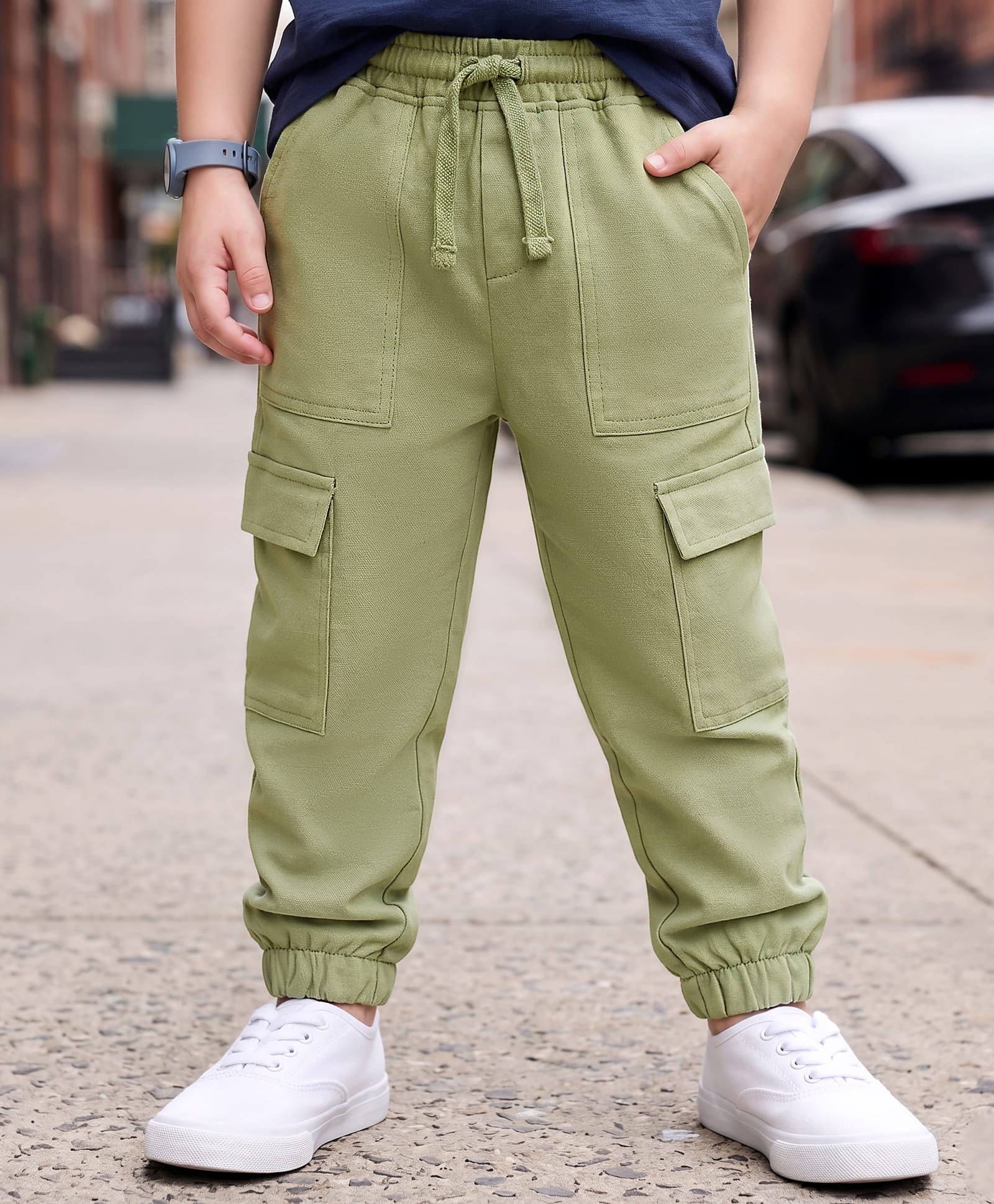 Kookie Kids Terry Knit Full Length Solid Colour Jogger - Olive Green-image-6