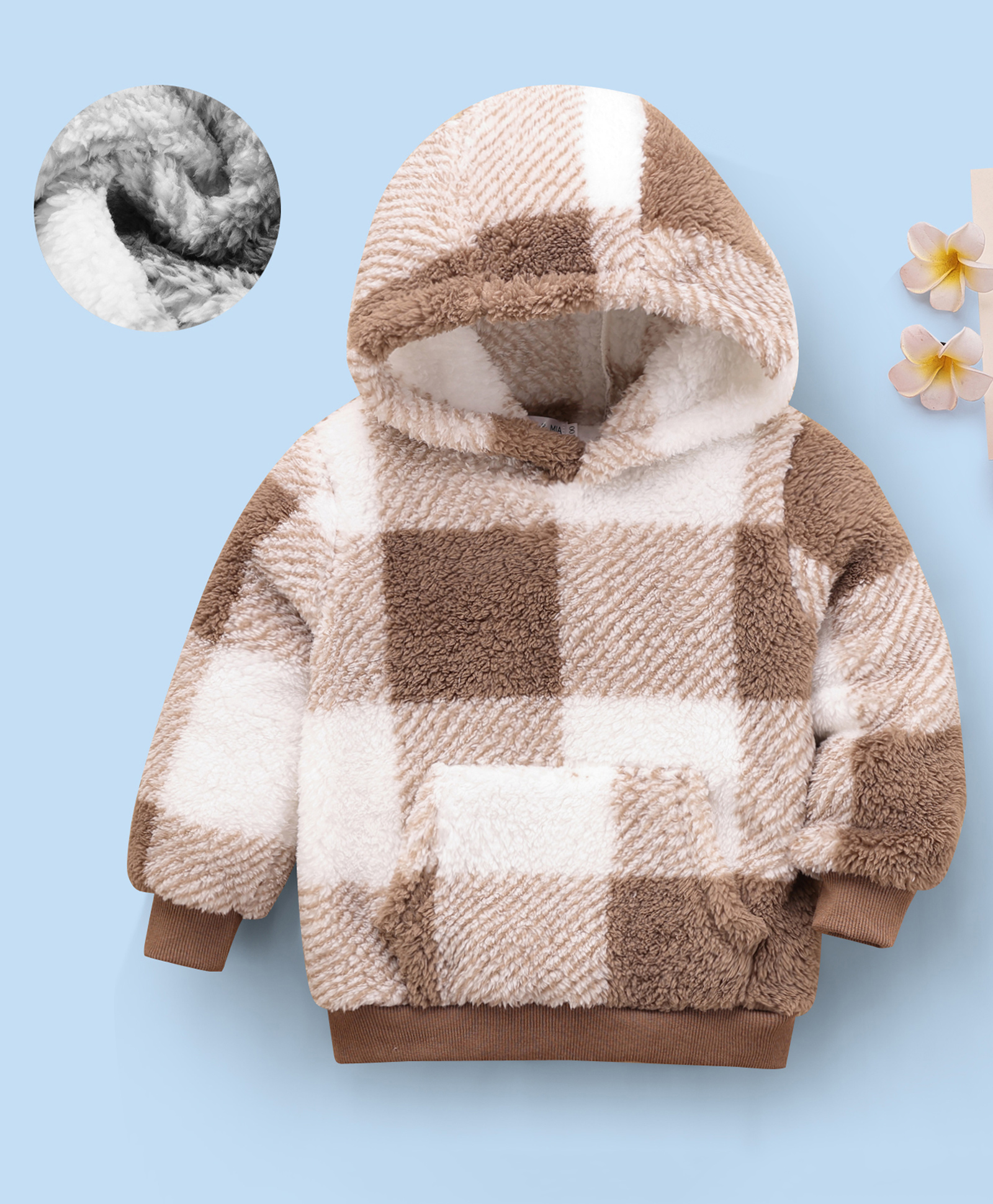 Mark & Mia Full Sleeves Hooded Sweatshirt With Kangaroo Pockets & Checks - Light Brown-image-24