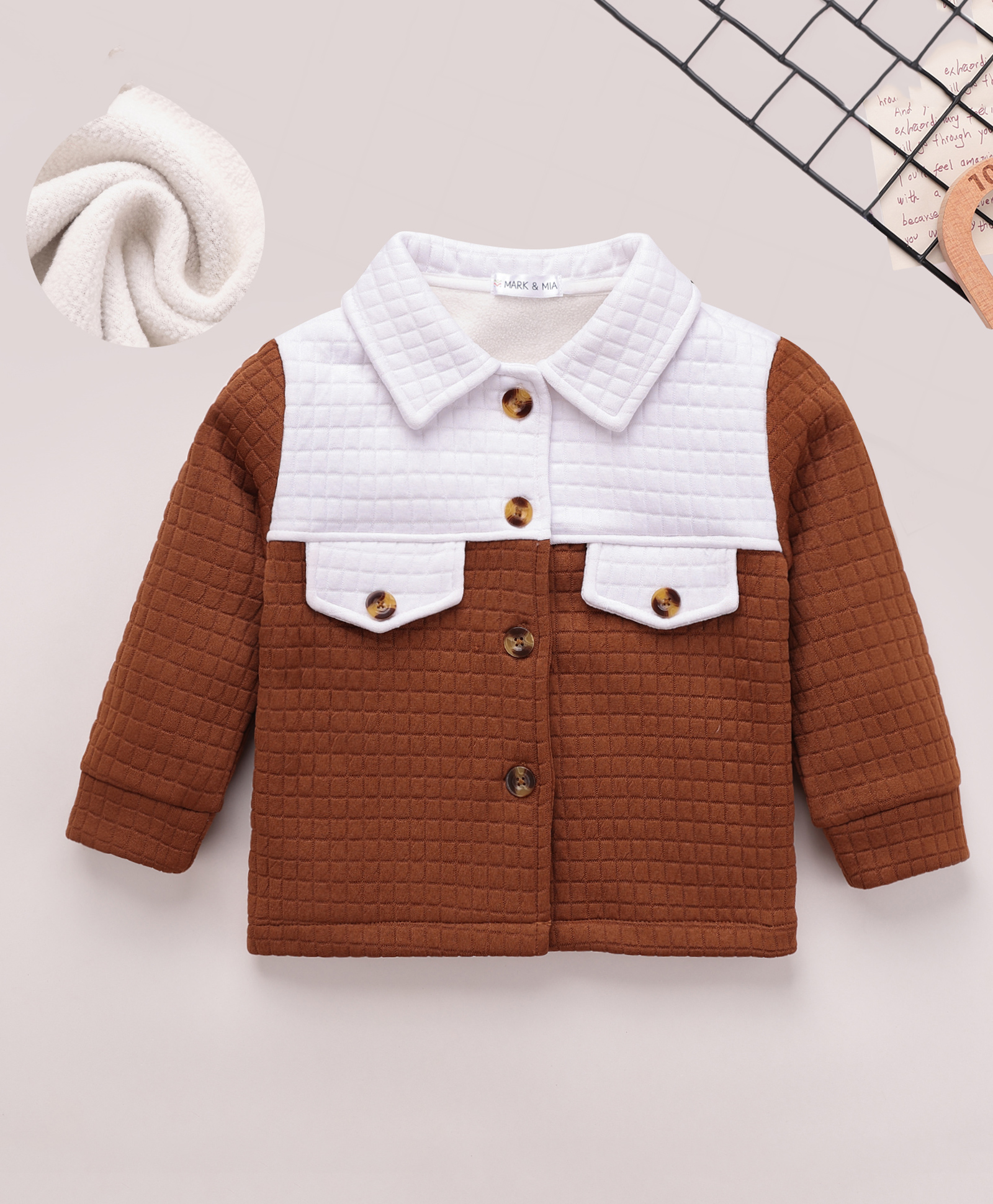 Mark & Mia Full Sleeves Winter Jacket Color with Block Design & Pockets - Brown & White-picture-15