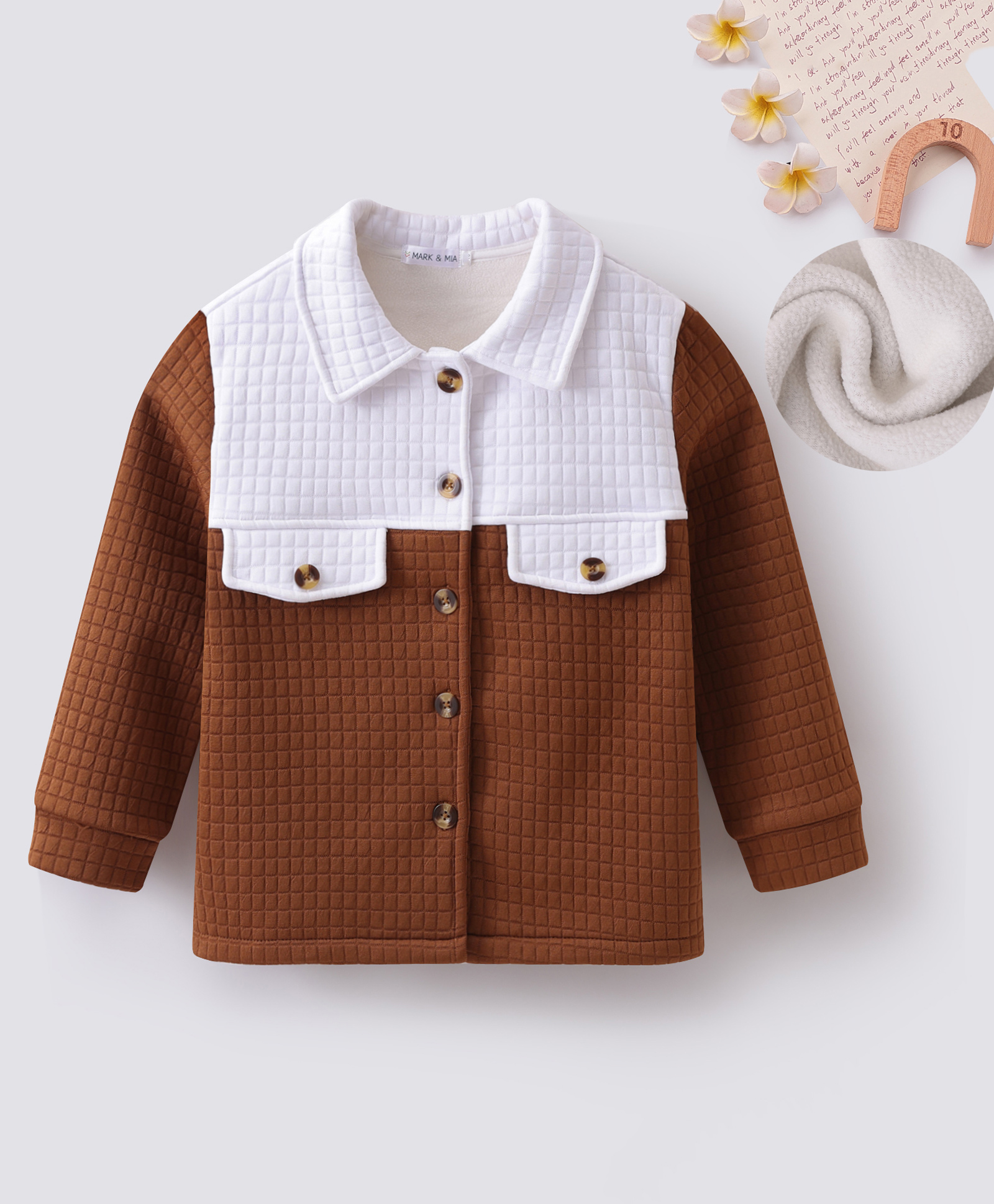 Mark & Mia Full Sleeves Winter Jacket with Color Blocks Design & Pockets - Brown & White-image-14