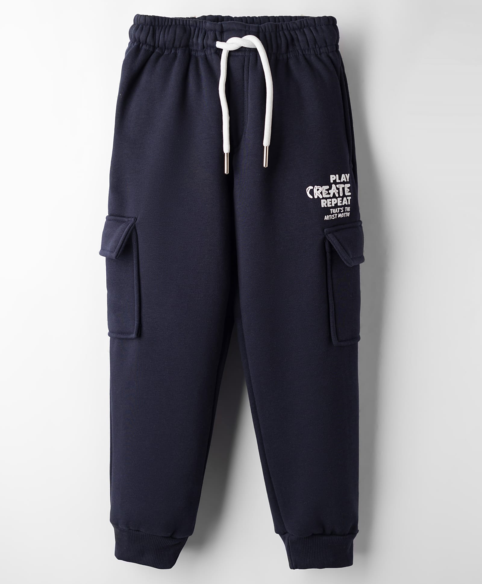 smarty boys Smarty Sniker Knit Full Length Lounge Pants with Cargo Pockets & Text Print - Navy Blue-picture-12