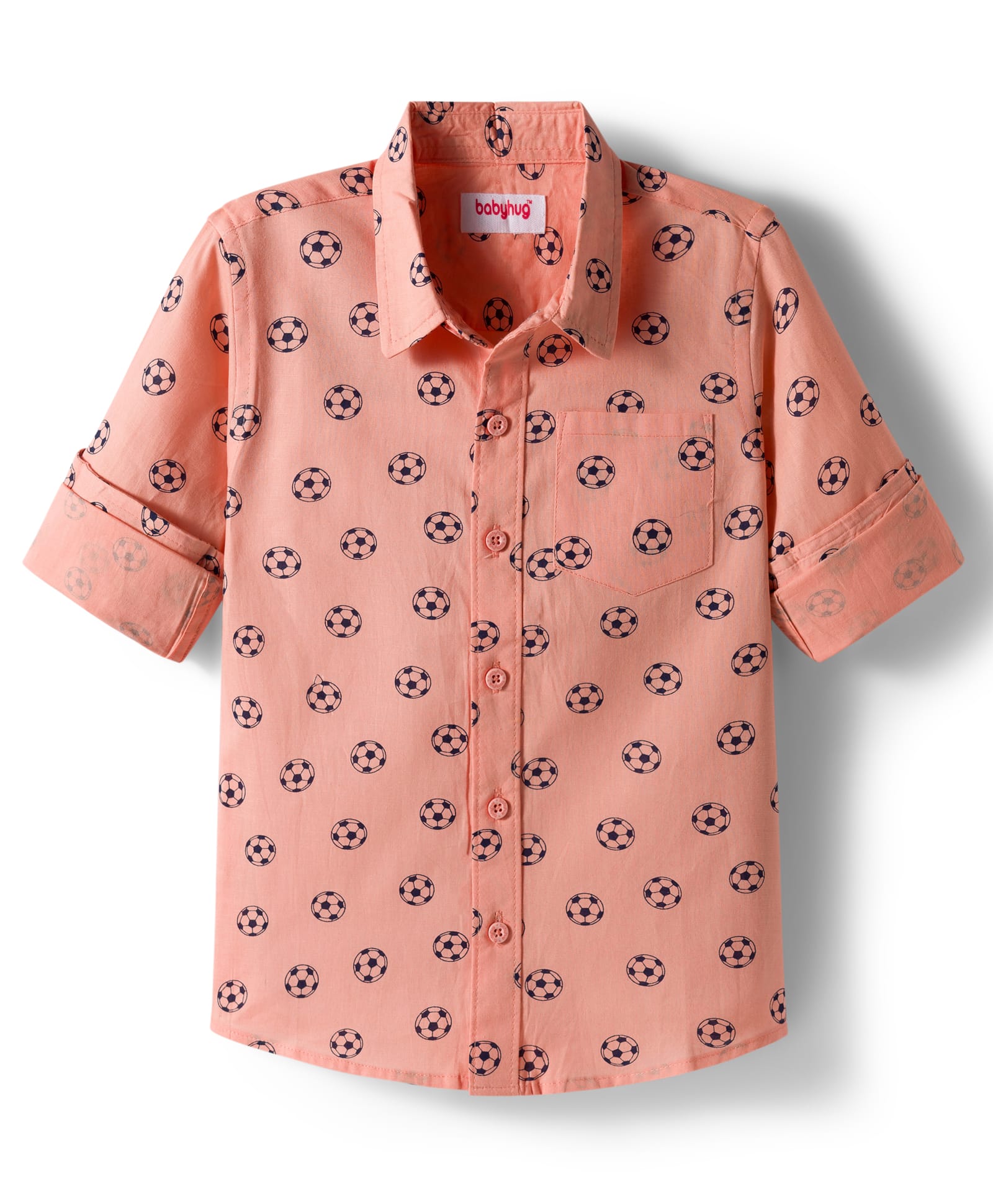 Babyhug Cotton Woven Full Sleeves Football Printed Shirt - Peach-image-26
