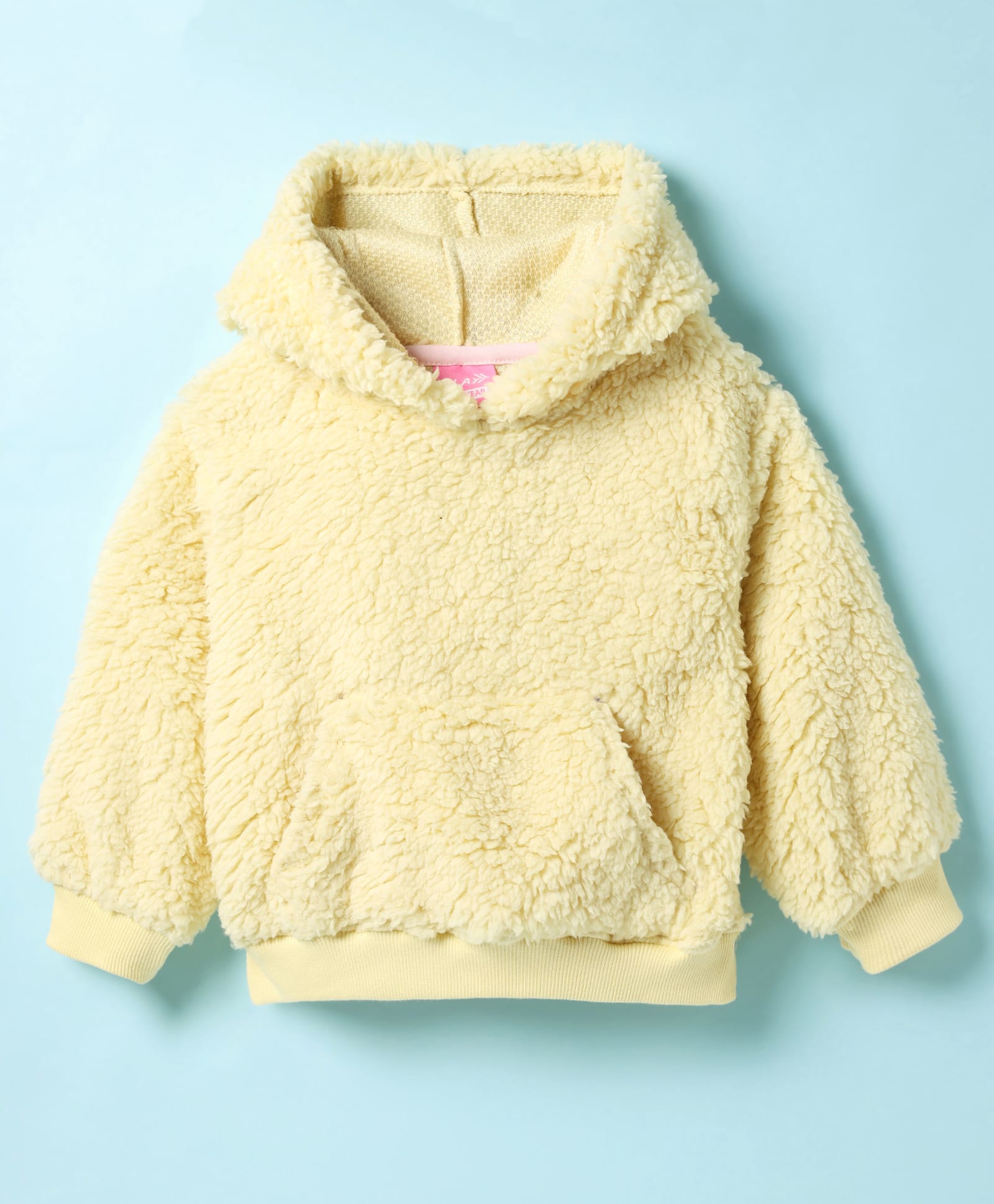 Little Kangaroos Woven Full Sleeves Hooded Sweatshirt With Kangaroo Pockets & Fur Detailing - Light Yellow-picture-24