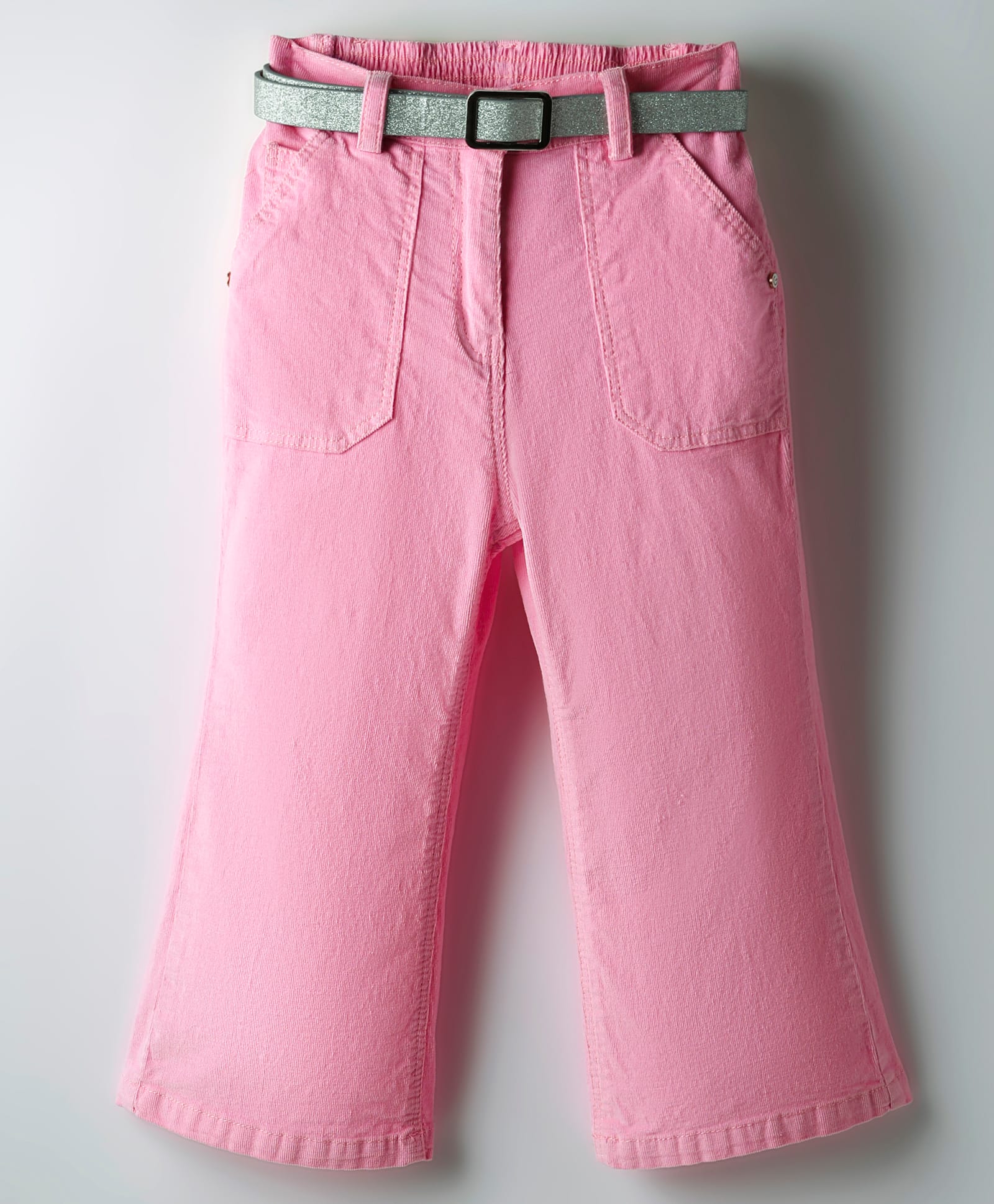 Little Kangaroos Cotton Lycra Woven Full Length Solid Color Trousers with Belt - Pink-picture-17