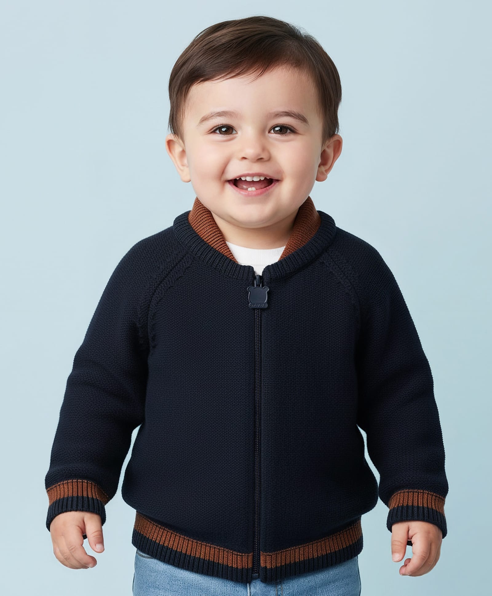 Babyoye 100% Cotton Knitted Full Raglan Sleeves Solid Front Open Sweater - Navy Blue-image-18