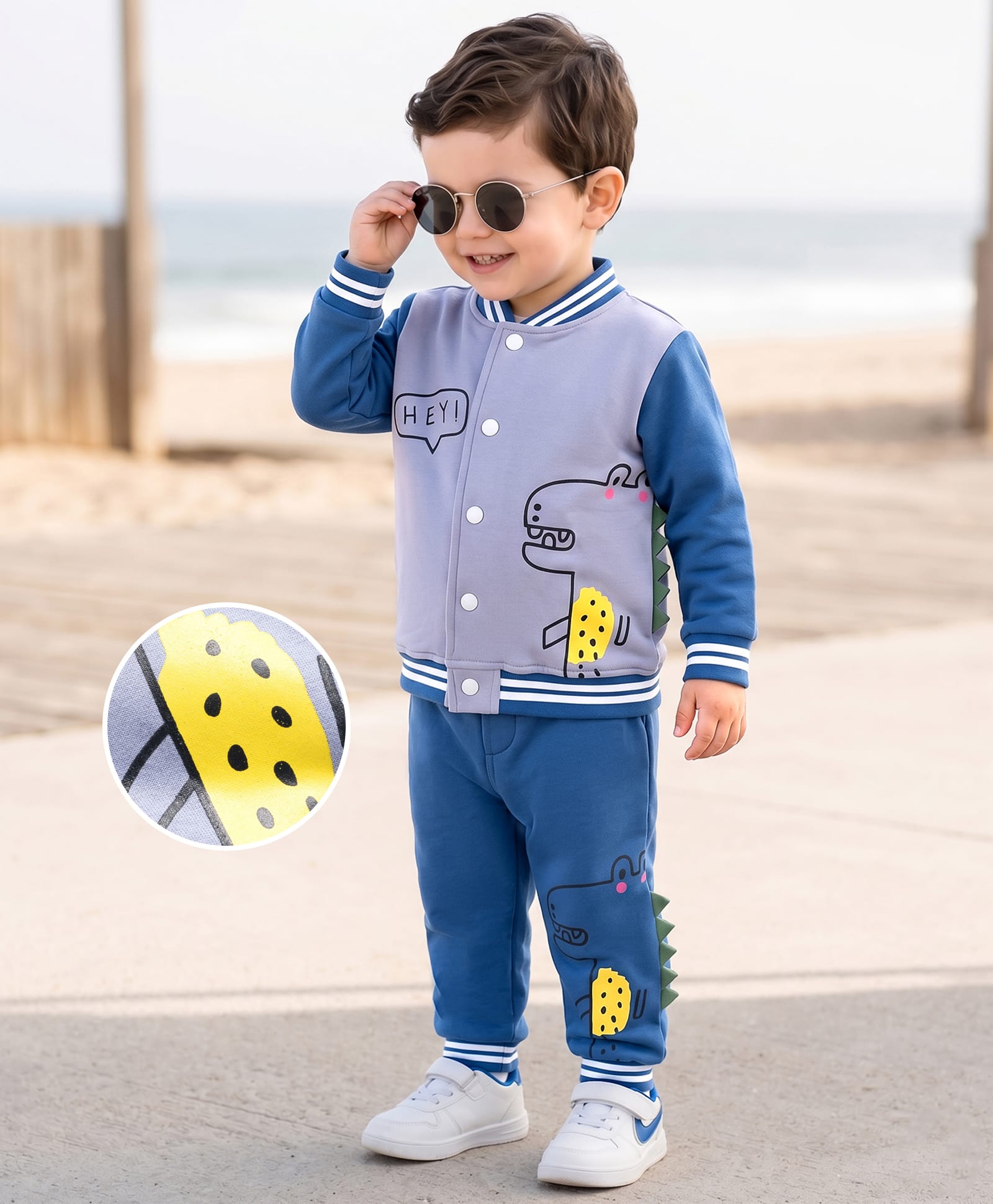 Mark & Mia Knit Full Sleeves Animal Printed Winter Wear Suit With Spike Applique - Blue-image-9