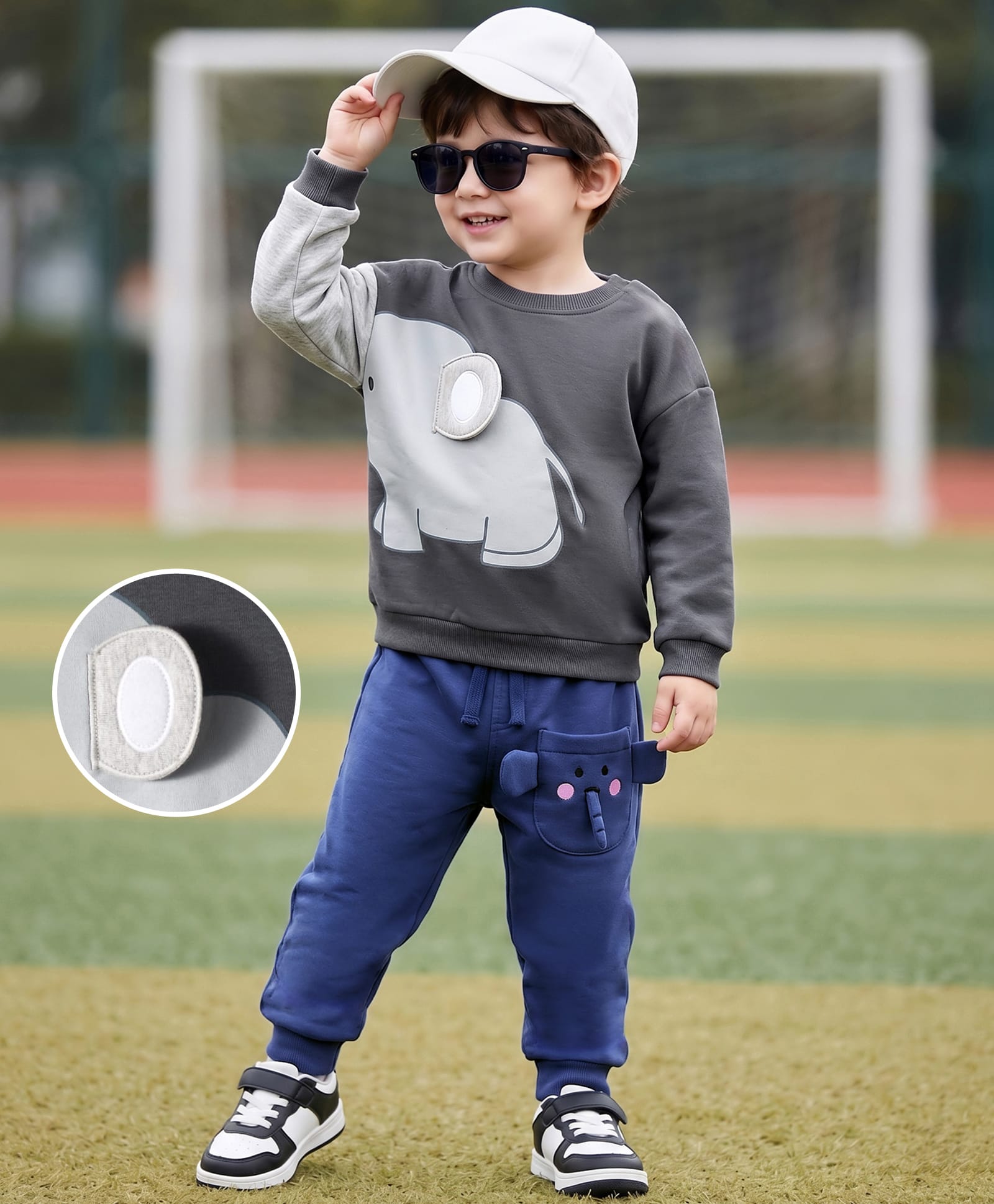 Mark & Mia Cotton Full Sleeves Animal Printed Sweatshirt & Lounge Pant Set With & Ear Applique & Pocket Detailing - Multicolour-image-6