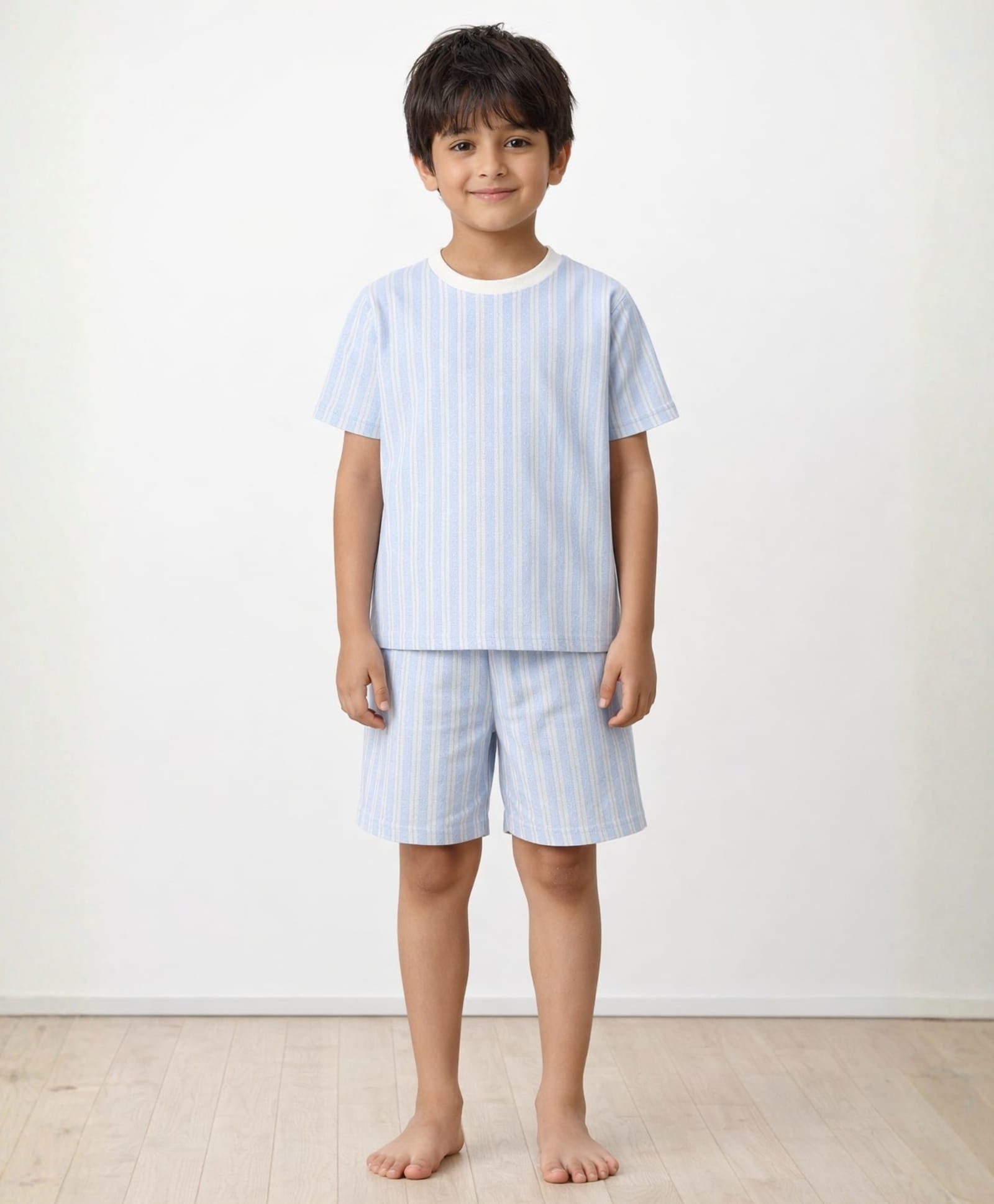 Anthrilo 100% Cotton Knit Half Sleeves Striped Coordinating Night Suit Set - Blue-image-43