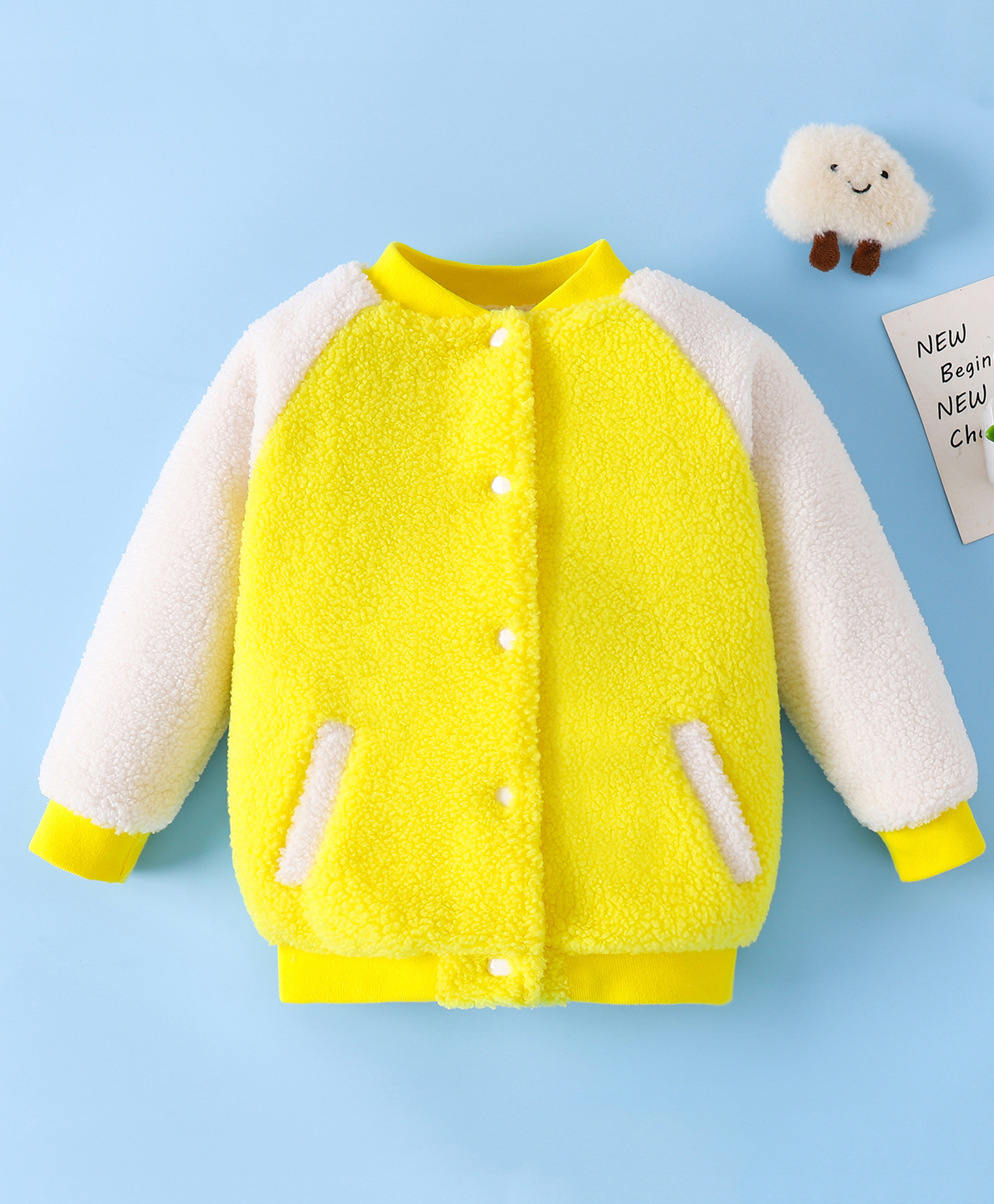 Mark & Mia Full Raglan Sleeves Bomber Jacket With Embroidery Detailing On Back - Yellow & White-picture-18