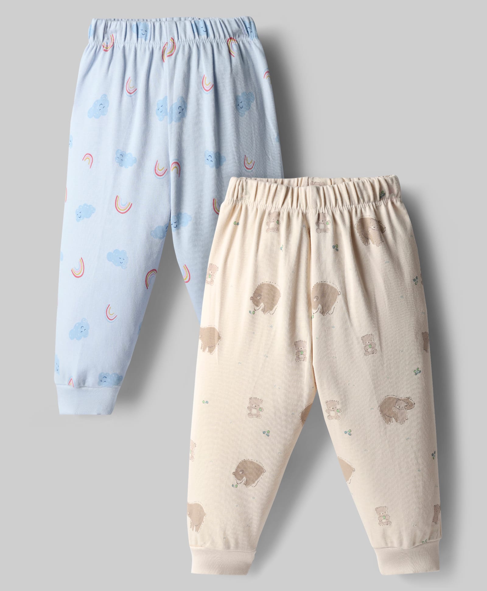 Pink Rabbit Interlock Knit Full Length Lounge Pant With Animal Print Pack Of 2 - Light Blue & Beige-image-31